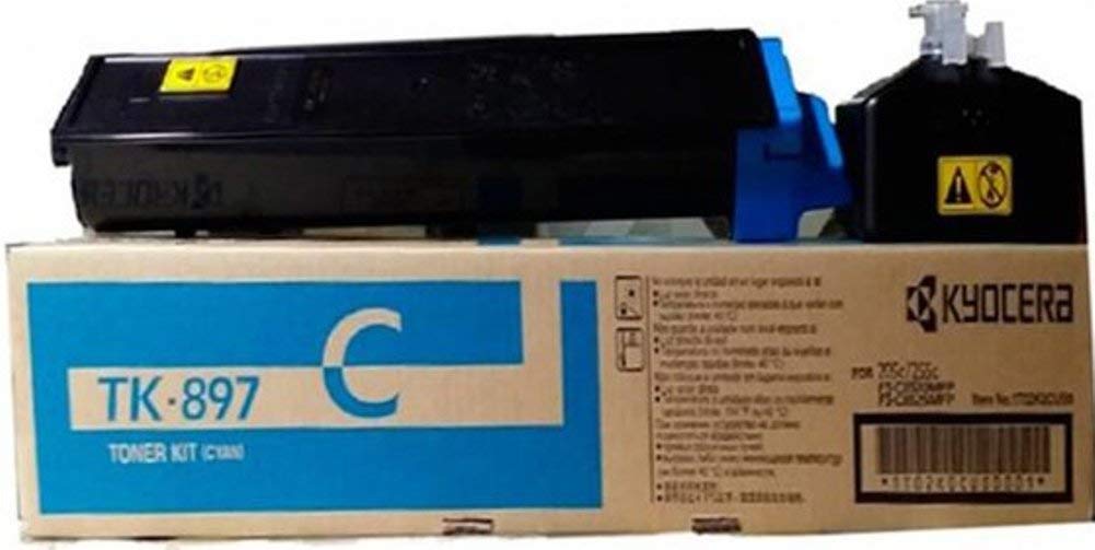Kyocera TK-897C Cyan Toner Cartridge (1T02K0CUS0) - Compatible with FS-C8025MFP, FS-C8520MFP, FS-C8525MFP, TASKalfa 205c/255/255c Color Printers - Ideal for Office Printing & High-Volume Document Production