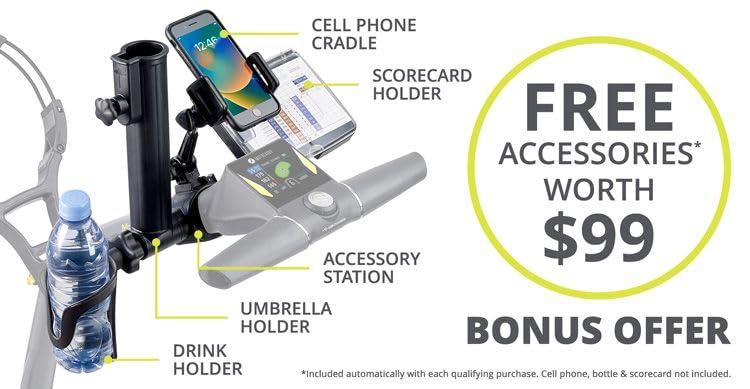 Motocaddy M5 GPS DHC Electric Golf Caddy Cart Bundle - Includes Umbrella Holder, Scorecard Holder, Drink Holder, Device Cradle, 5 Ball Markers & Magnetic Hat Clip - Perfect for Golf Courses & Tournaments