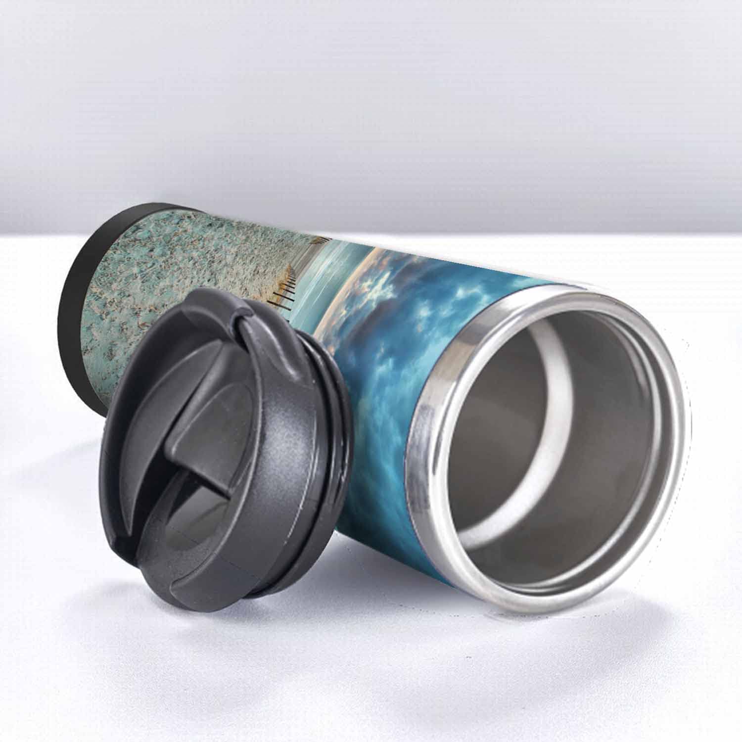 WONDERTIFY Insulated Stainless Steel Travel Mug - Double Wall Vacuum Coffee Cup for Hot & Cold Drinks - North Sea Beach Netherlands Design - Perfect for Commuting, Camping & Outdoor Adventures