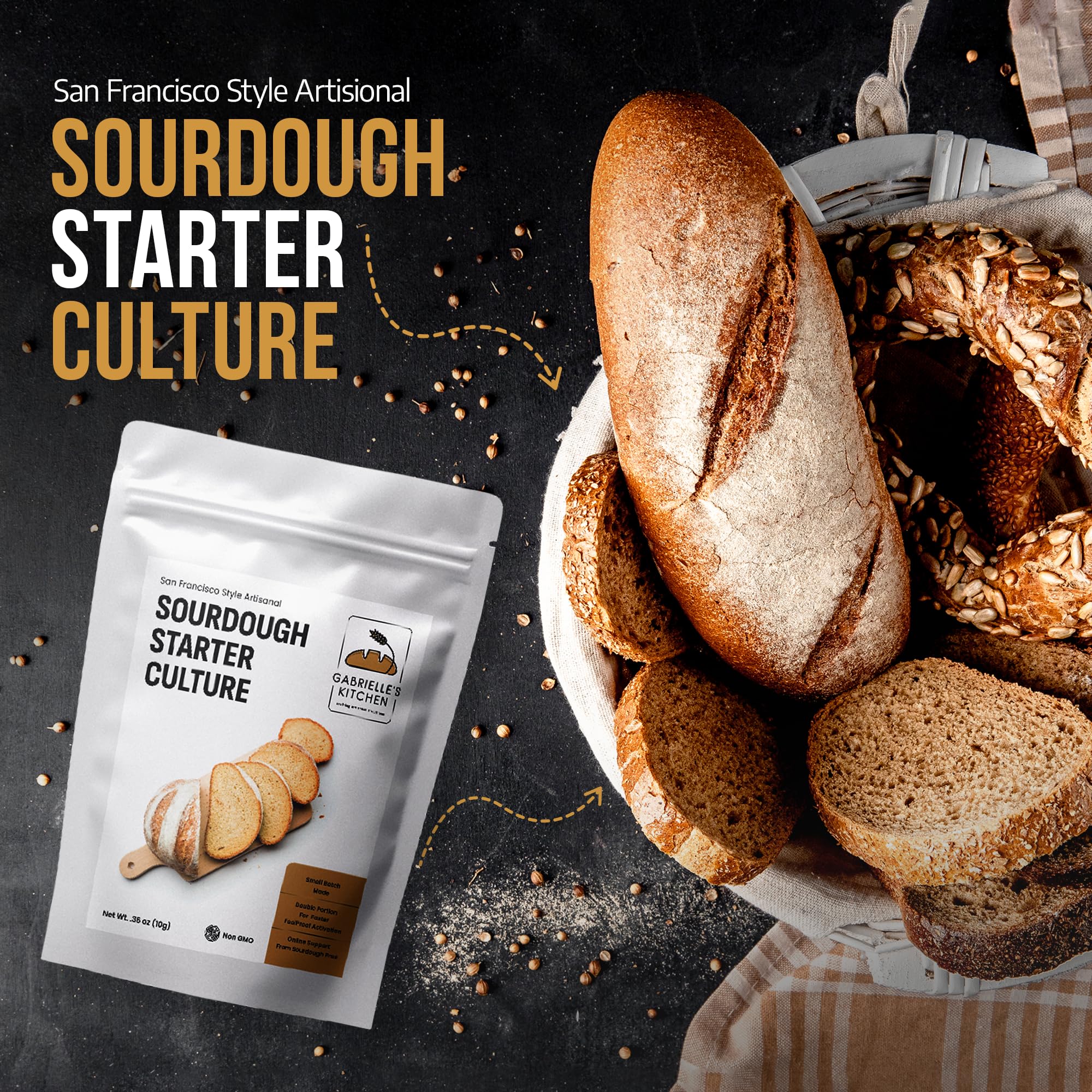 Gabrielle's Kitchen San Francisco Sourdough Starter Culture - Dehydrated Sourdough Flakes for Homemade Bread Baking (48-Hour Activation) | Perfect for Artisan Loaves, Pizza Dough & Family Baking Traditions