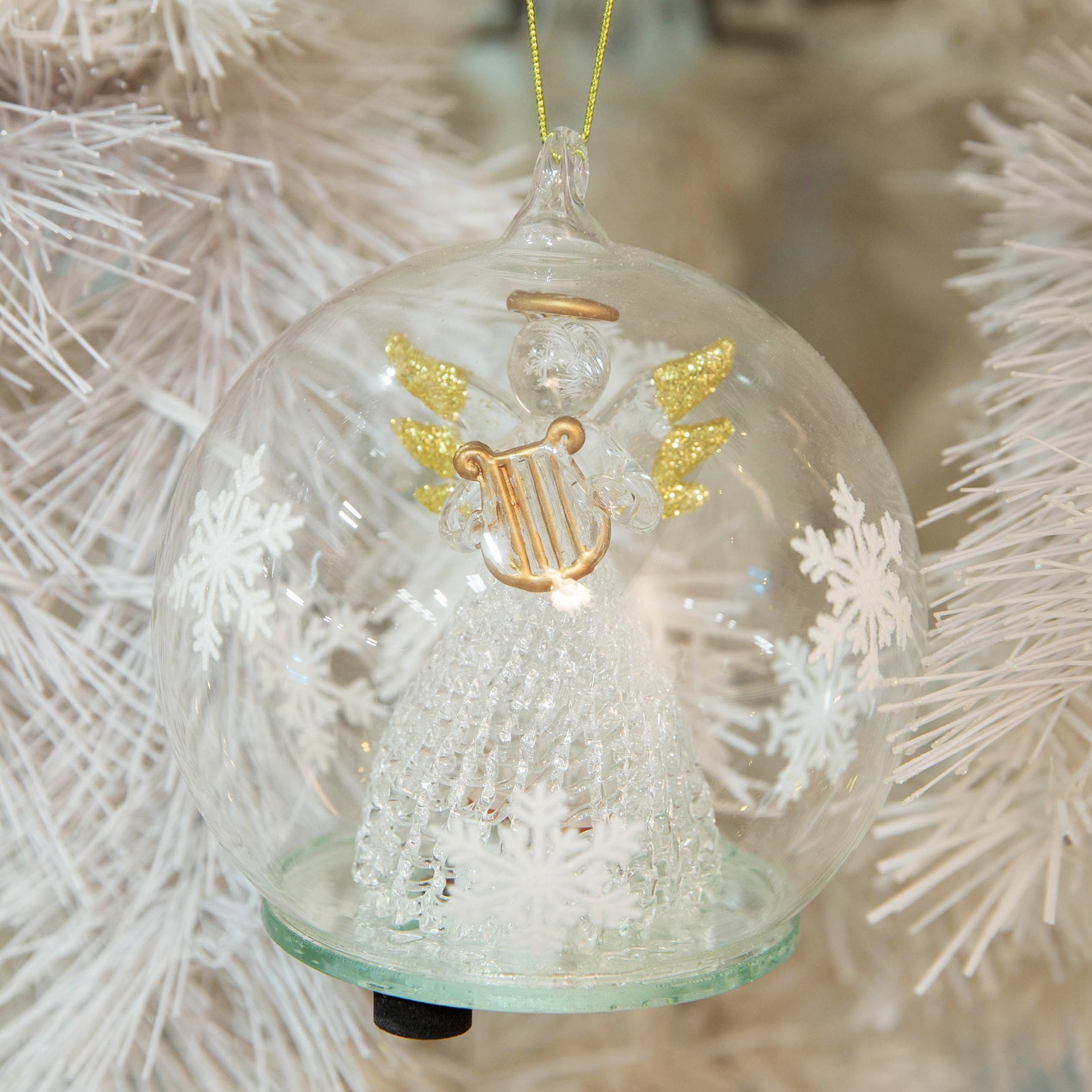 LED Glass Bauble Angel Holding Harp - Christmas Tree Ornament for Holiday Decor, Party & Home Decoration