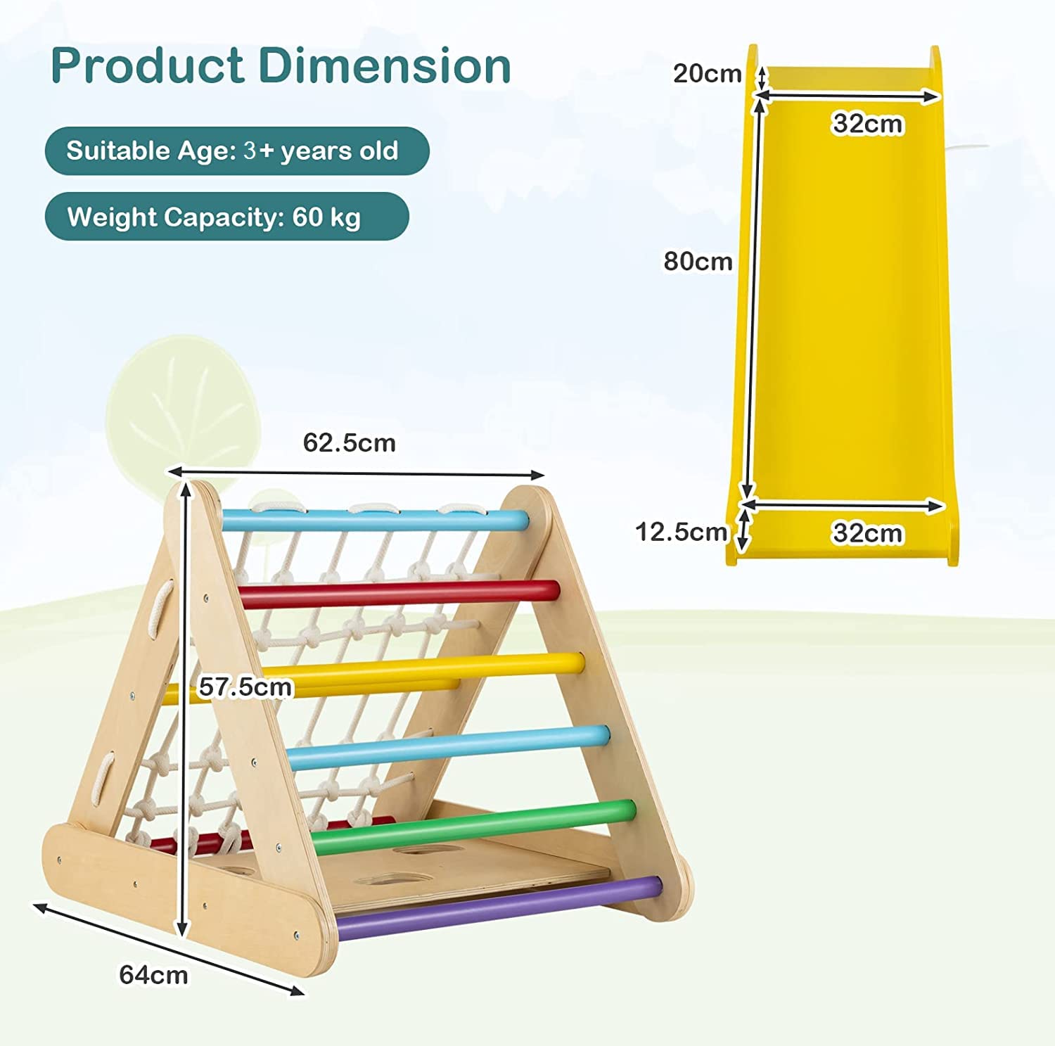 Costzon 4-in-1 Montessori Wooden Triangle Climber for Toddlers - 3-Sided Climbing Toy with Slide Ramp, Climbing Net & Board - Indoor Gym Playset for Kids Boys Girls - Perfect for Home Playroom, Daycare & Preschool Activities