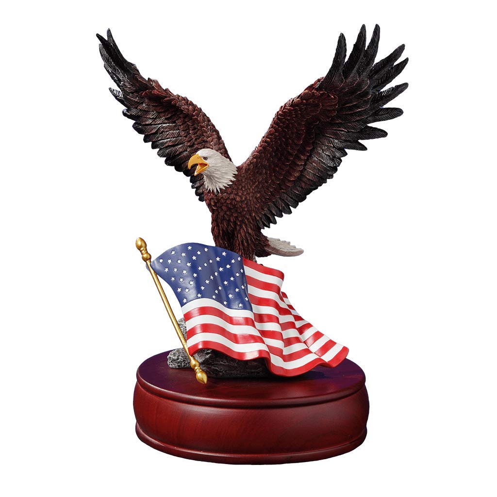 Patriotic American Bald Eagle with US Flag Wooden Base Musical Figurine - Plays Christmas Carols & Patriotic Songs - Perfect for Holiday Decor & Gift Giving
