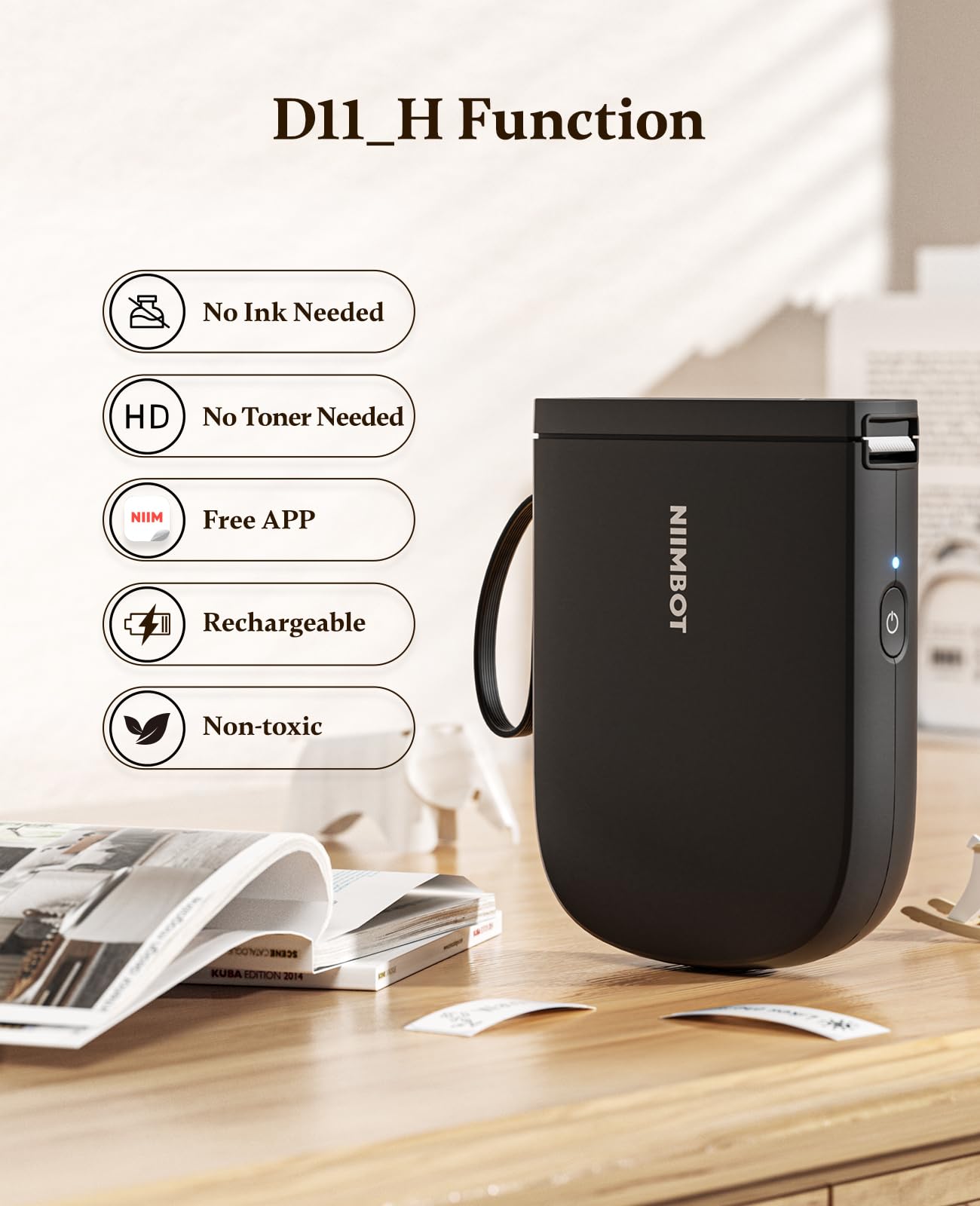 NIIMBOT D11 Bluetooth Label Maker - 2024 Version, Portable Thermal Label Printer with 300 DPI High Clarity, Rechargeable Battery, Black | Perfect for Home, Office, Retail & Warehouse Organization