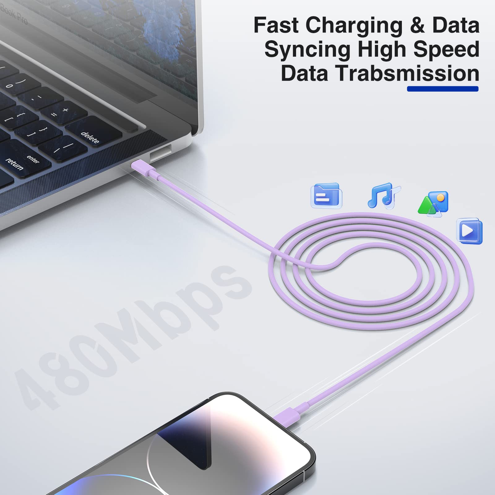 6ft Fast Charging USB C to Lightning Cable - 20W Compatible with iPhone 14/13/12/11 Pro Max Plus & iPad - Includes Wall Charger (2 Pack, Purple) - Perfect for Home, Office & Travel Charging