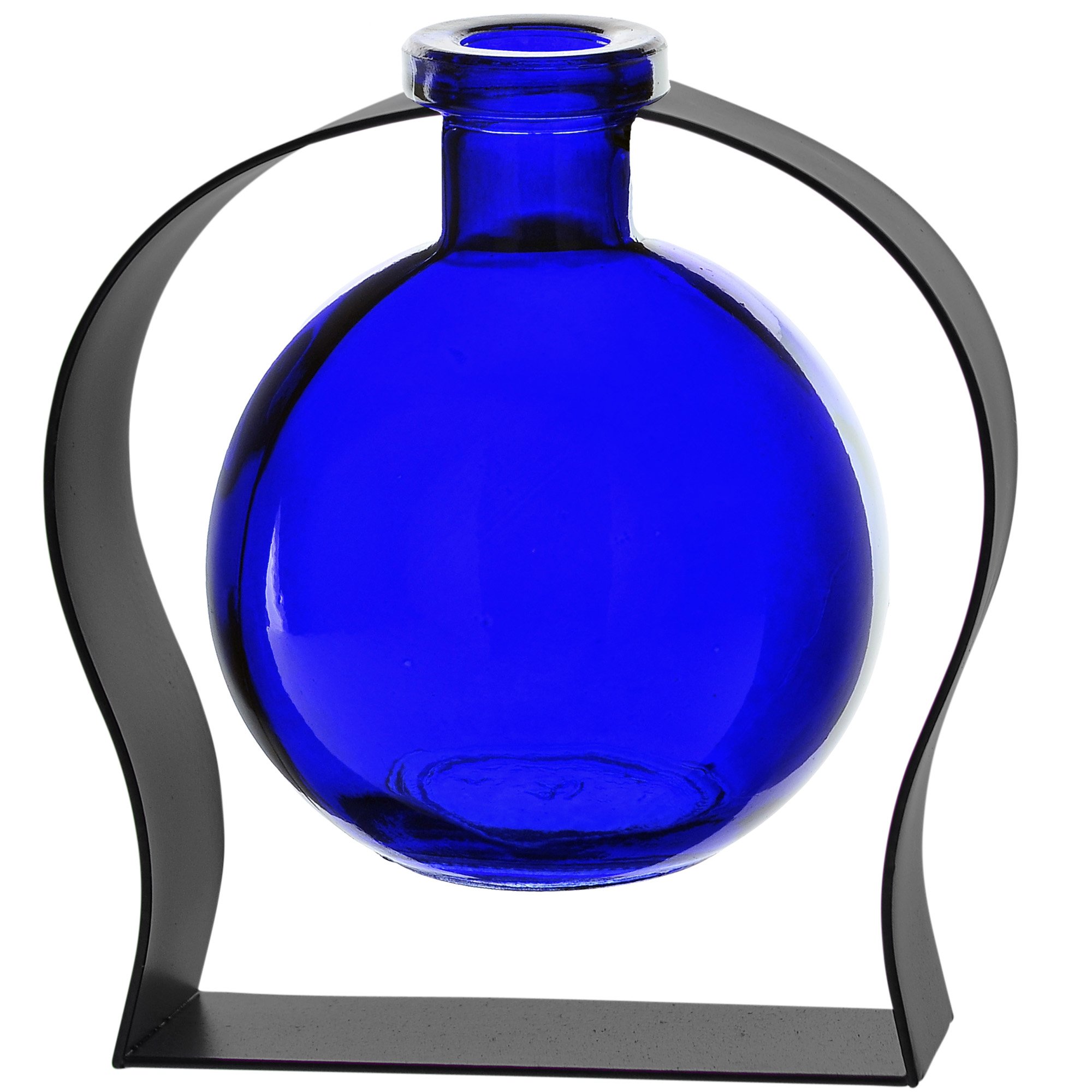 Couronne Company M244-200-15 Recycled Glass Ball Vase with Arched Metal Stand - 5.75