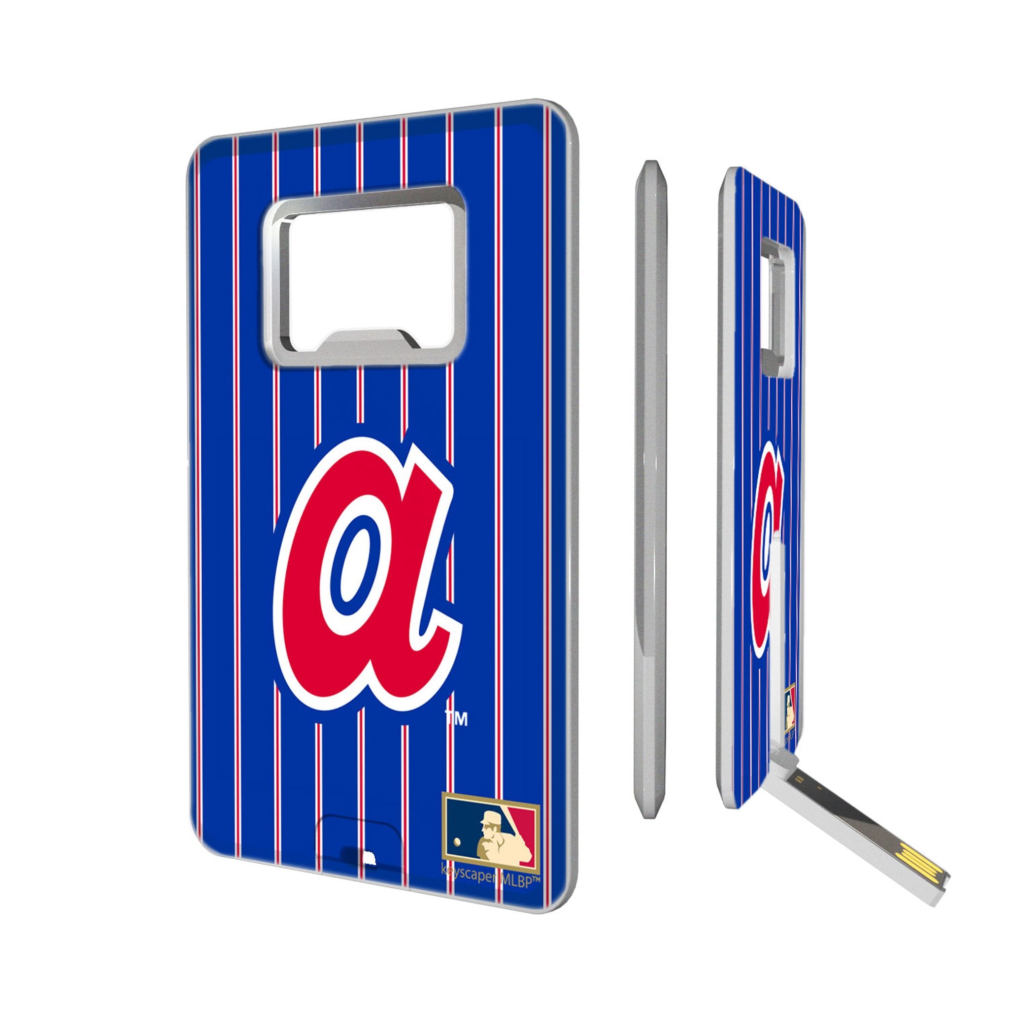 Atlanta Braves 1972-1980 Cooperstown Collection Pinstripe USB Flash Drive 32GB with Bottle Opener & Credit Card Design - Perfect for Baseball Fans, Data Storage & Tailgating Parties