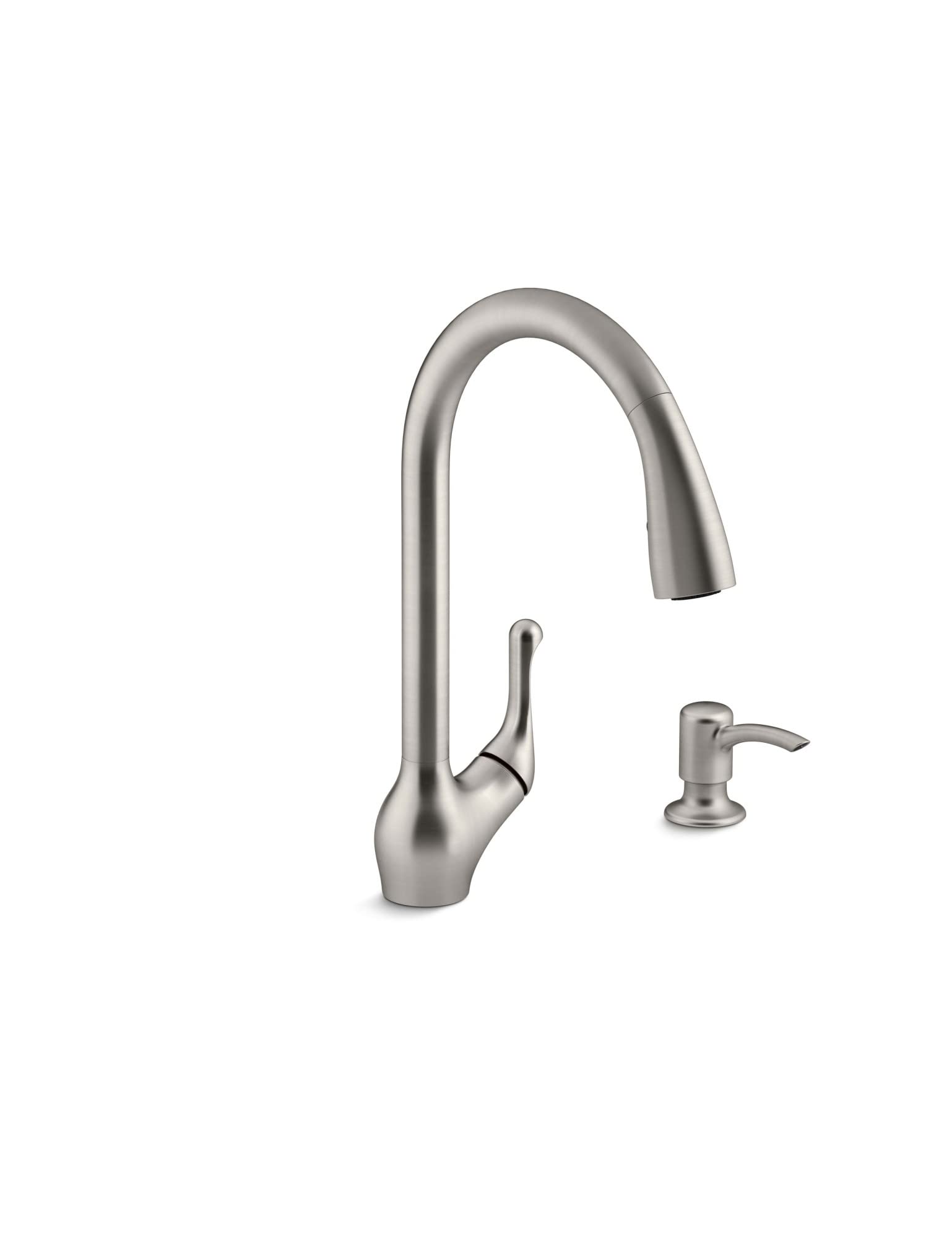 Kohler Barossa Single-Handle Pull-Down Sprayer Kitchen Faucet with Soap Dispenser, R776-SD-VS, Vibrant Stainless Finish - Perfect for Modern Kitchens and Easy Cleaning