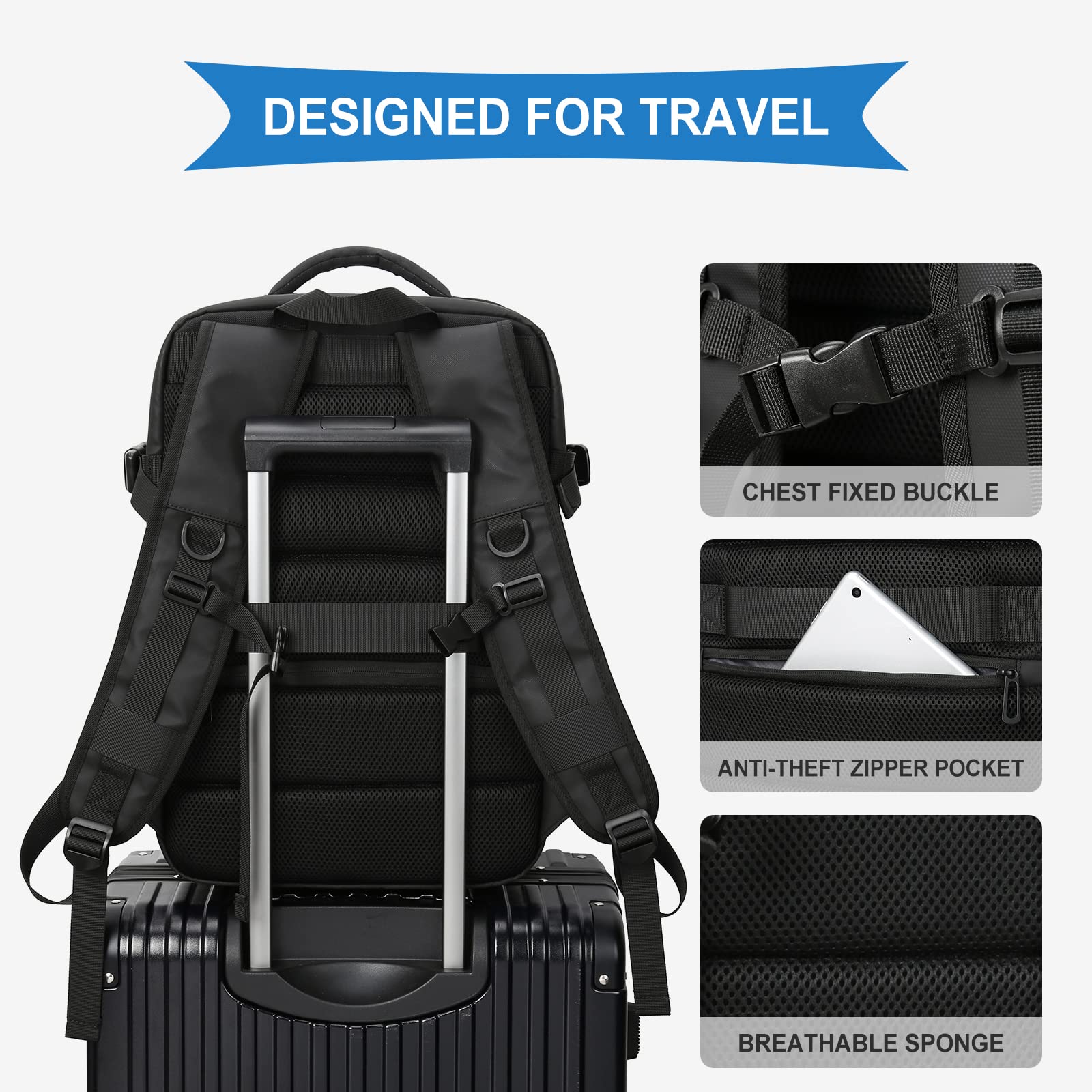 SZLX 45x36x20cm Cabin Backpack with USB Port - Waterproof Airplane Travel Bag for EasyJet & Ryanair (Fits 40x20x25cm) - Women's Casual Daypack for Commuting, Business Trips & Weekend Getaways