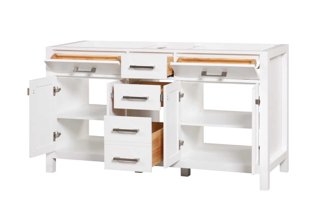 59.5 Inch Modern Double Bathroom Vanity in Bright White - Freestanding Bathroom Sink Cabinet with Soft Close Drawers for Master Bathroom & Guest Bath Remodel