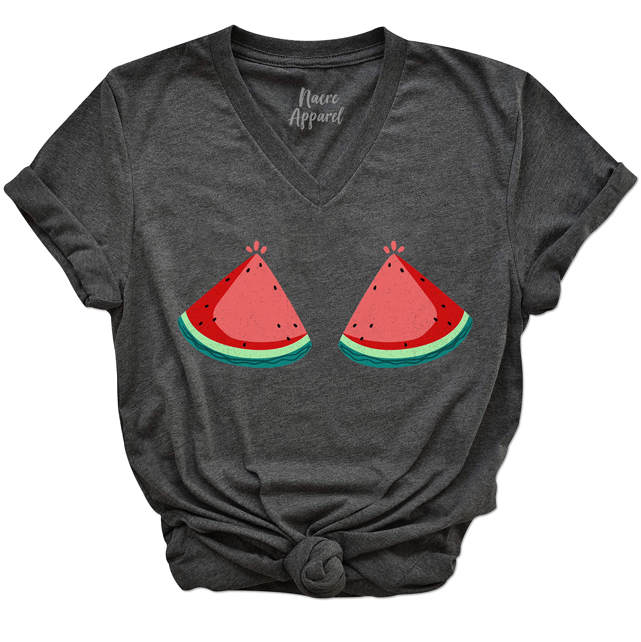 Funny Watermelon Boobs Graphic T-Shirt for Women - Cute Fruit Design Summer Tee - Perfect for Beach Parties, Girls Trips & Casual Outings