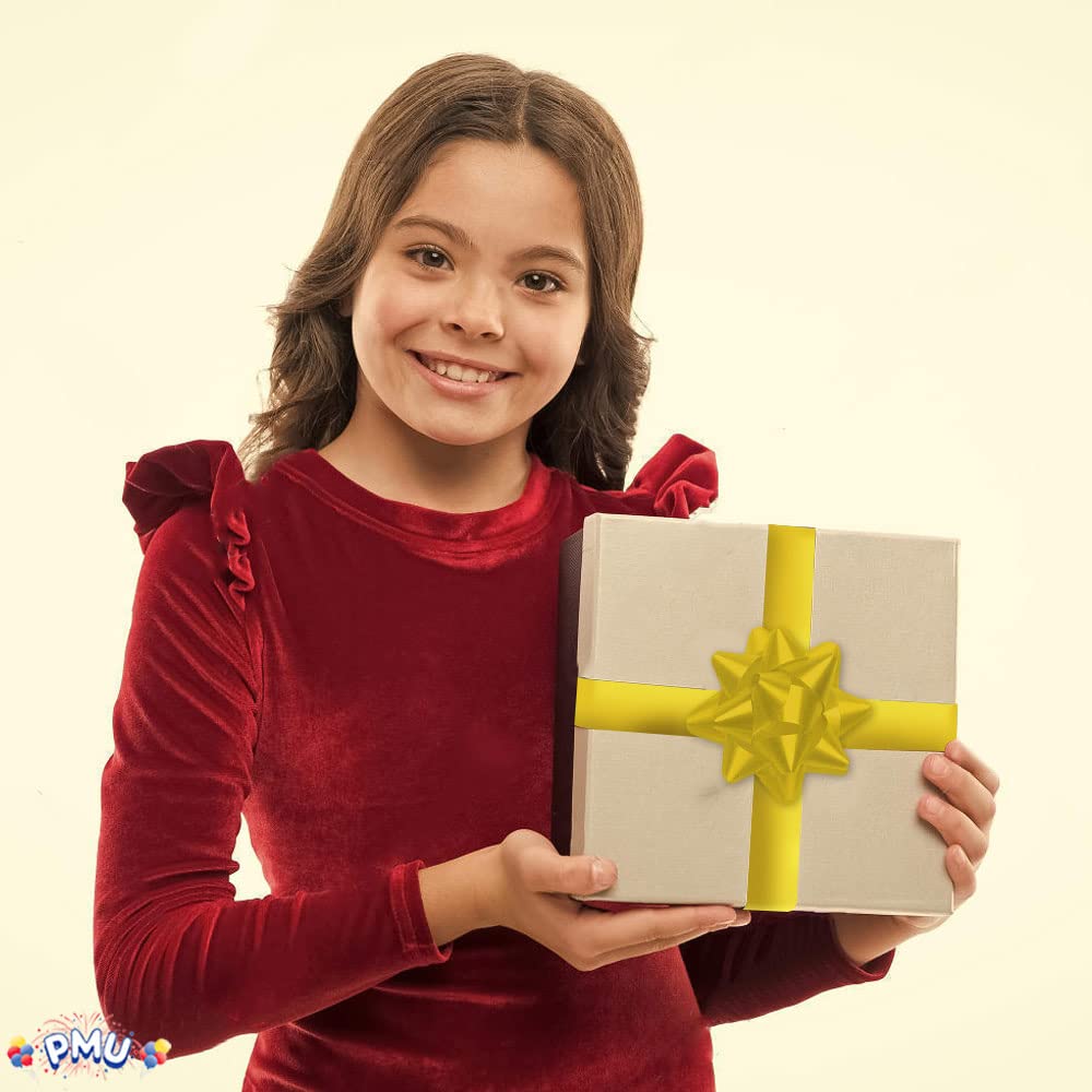 PMU Decorative Star Gift Bows 3-3/4 Inch Medium Yellow (12-Pack) - Perfect for Christmas Presents, Party Decorations & Gift Wrapping