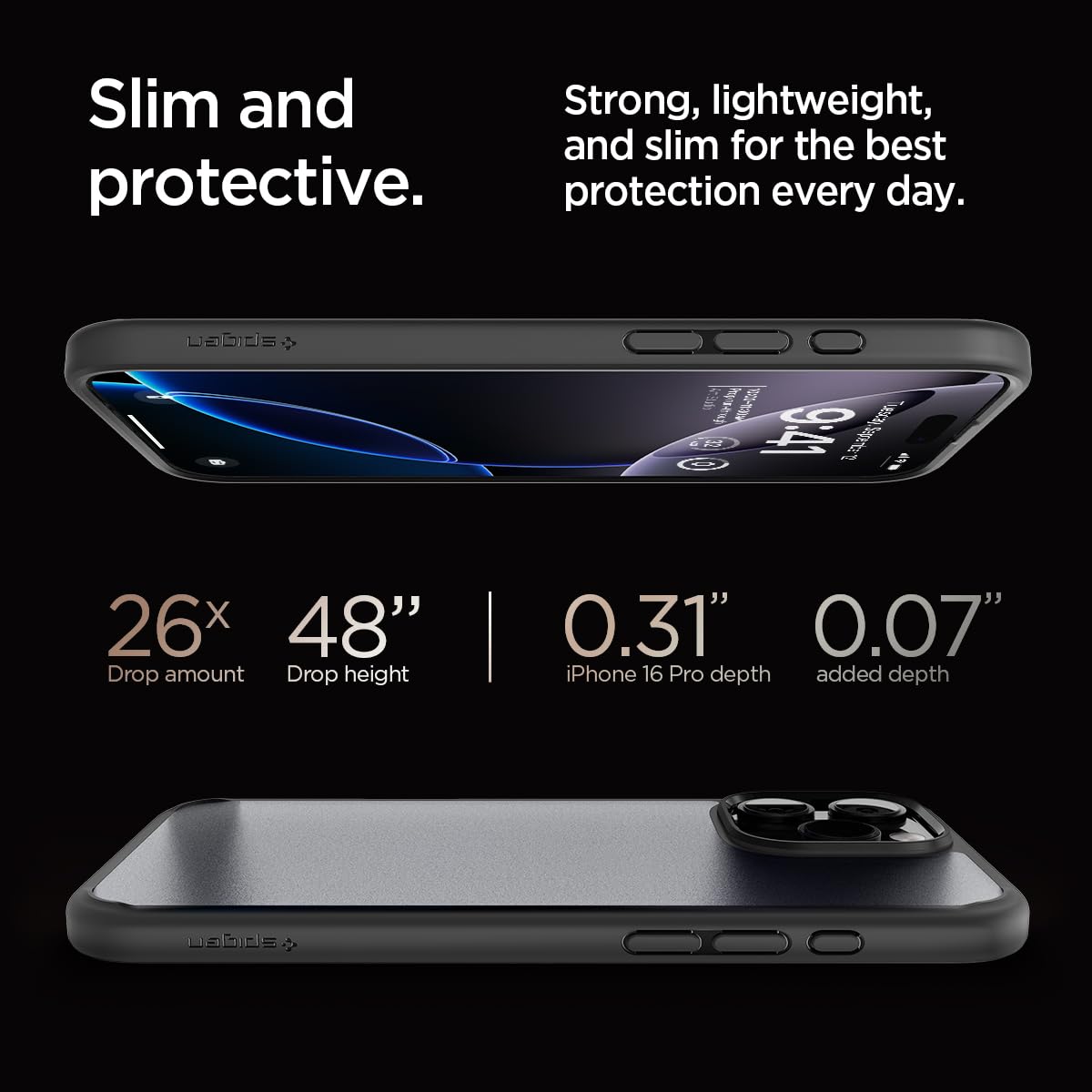 Spigen Ultra Hybrid Case for iPhone 16 Pro - Frost Black | Shockproof & Scratch-Resistant Protective Cover | Perfect for Everyday Use, Travel & Outdoor Activities