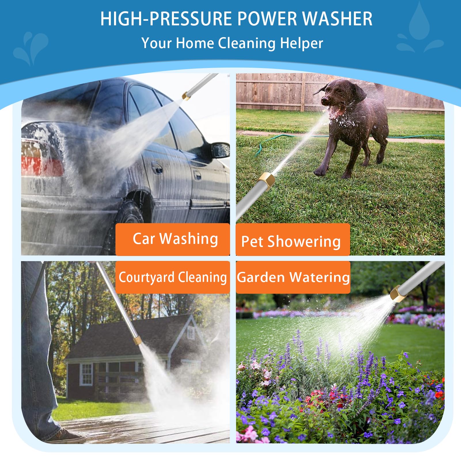 High Pressure Jet Nozzle for Garden Hose - Power Washer Wand with 2 Nozzle Tips & Quick Connectors (17 Inch) - Perfect for Car Washing, Patio Cleaning & Outdoor Pressure Washing