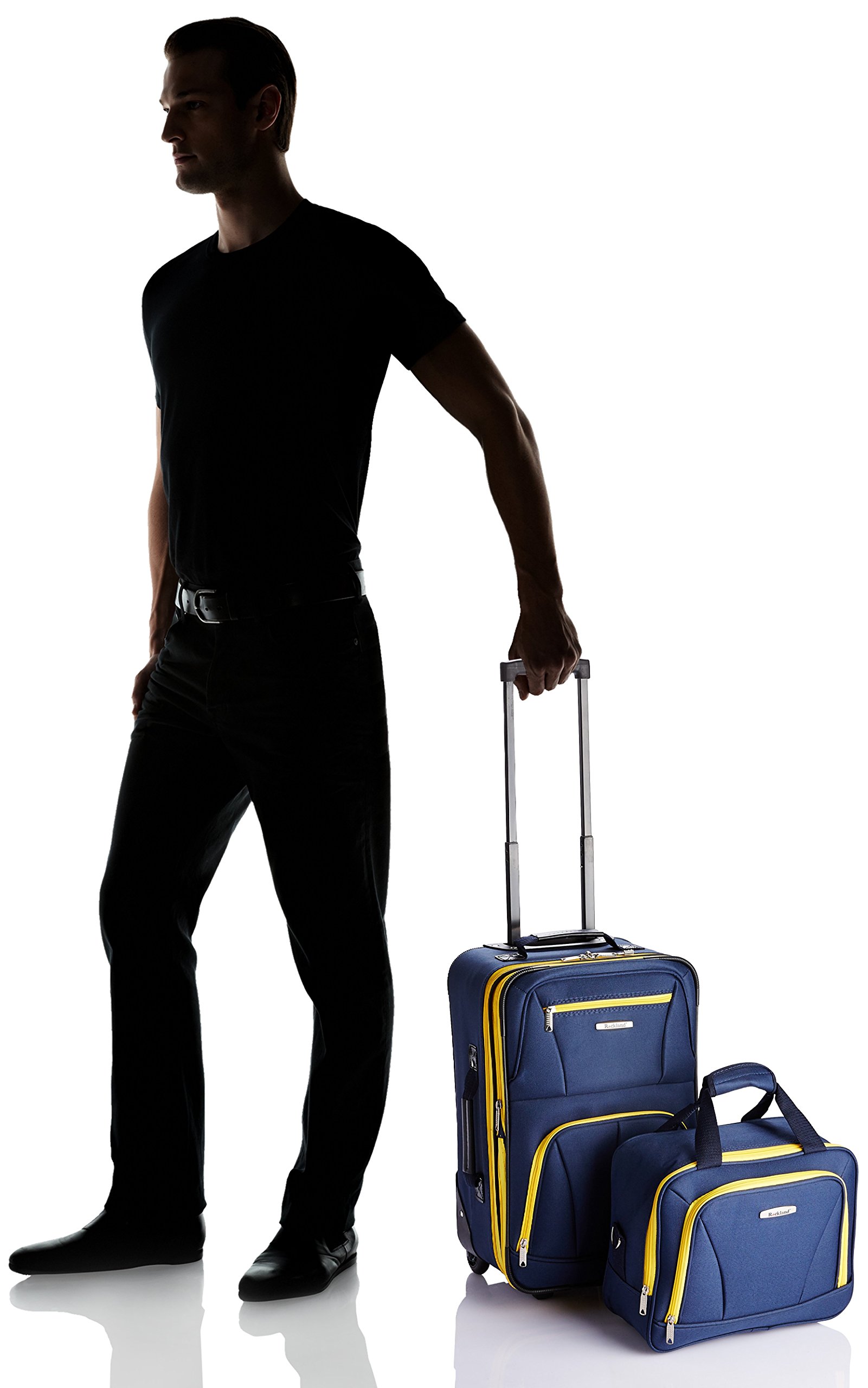 Rockland Fashion Softside Upright Luggage Set 2-Piece (14/19 Inch) Navy Blue - Lightweight Spinner Suitcase for Travel, Business Trips & Vacations