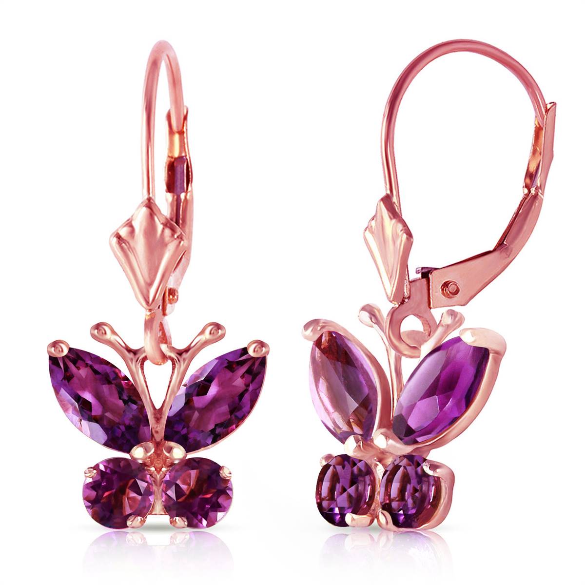 1.24 Carat 14K Solid Rose Gold Butterfly Stud Earrings with Natural Amethyst Gemstone - Elegant Jewelry for Women, Perfect Gift for Valentine's Day, Anniversary & Special Occasions