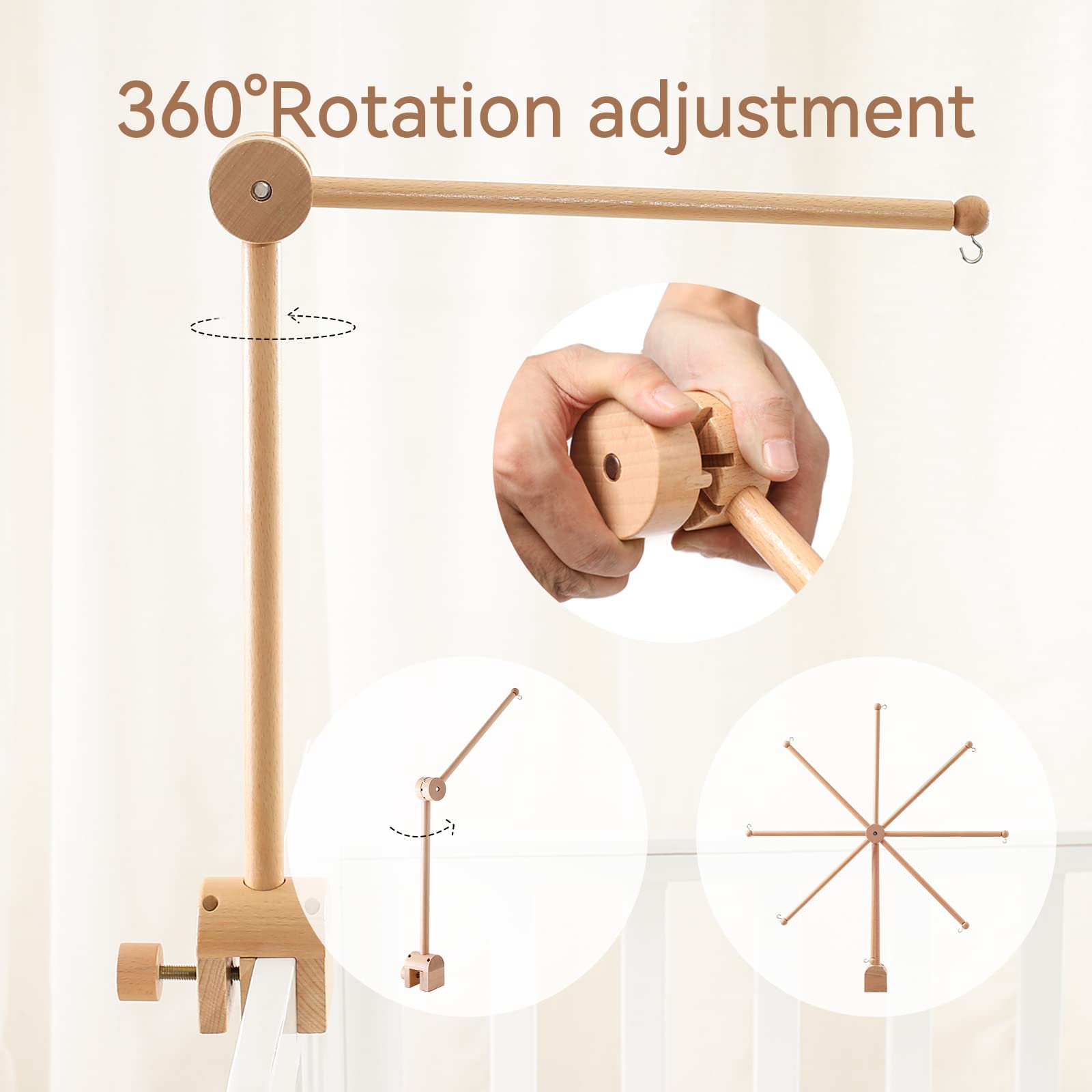 Wooden Baby Crib Mobile Arm with Anti-Slip Design - Nursery Mobile Hanger for Hanging Plush Toys & Decorations (Arm Only) | Perfect for Newborn Rooms, Baby Showers & Nursery Decor