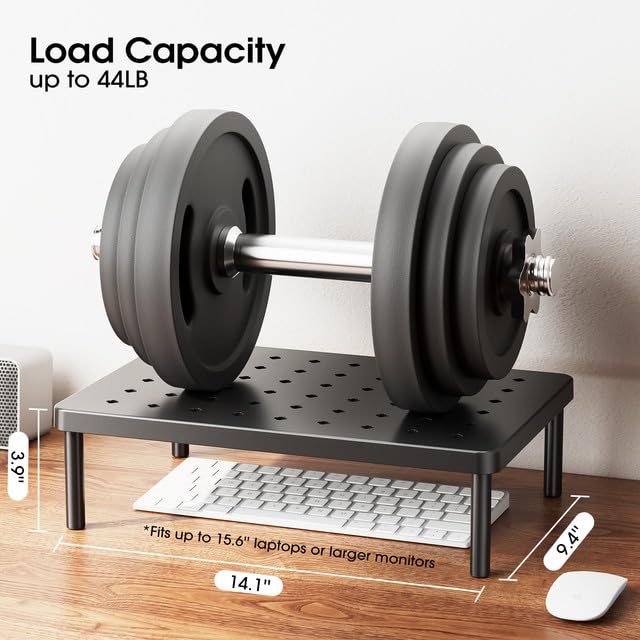 Ergonomic Monitor Stand for Desk - Adjustable Laptop Riser with Non-Slip Pads & Cooling Holes, Sturdy Computer Stand for Home Office (14.1×9.4×3.9 inches) - Perfect for Work, Gaming & Workspace Organization