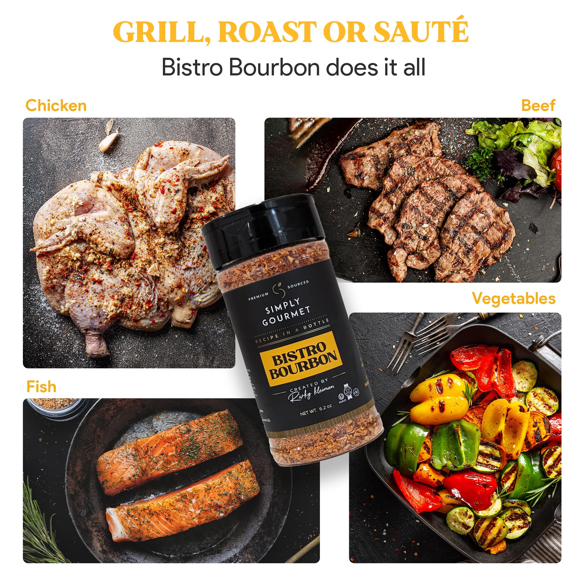 Bistro Bourbon Spice 6.2oz | Premium Gourmet Spice Blend for Cooking | No Additives, All-Natural Seasoning | Perfect for Meats, Stews & BBQ | Simply Gourmet by Rivky Kleiman