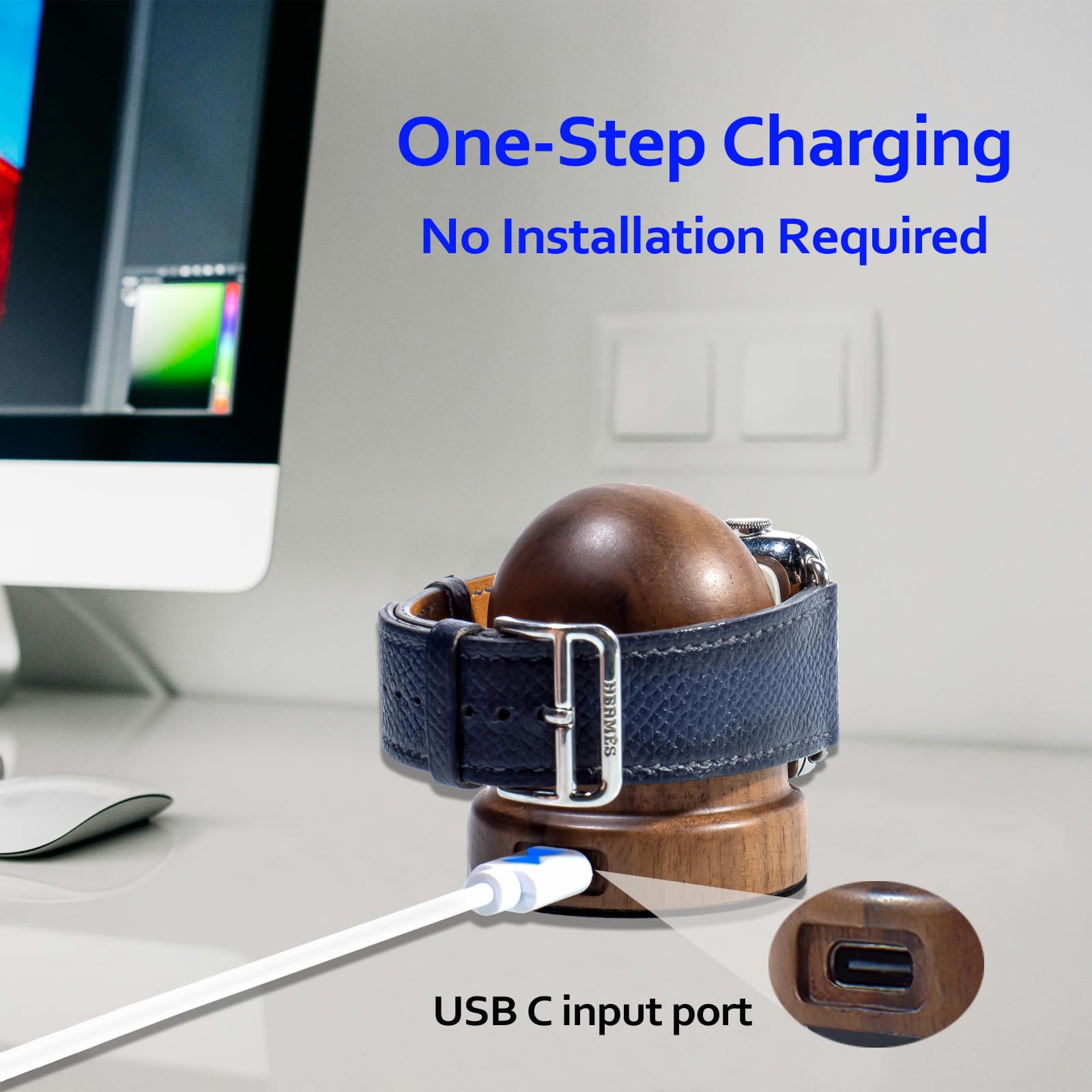 Premium Walnut Wood Apple Watch Charger Stand | Fast 3W Charging | USB-C Portable Charging Dock for Apple Watch Series 10/9/8/7/6/5/4/3/2/1/SE/SE 2/Ultra/Ultra 2 | Nightstand Mode Compatible | Perfect for Bedside, Office & Travel Use
