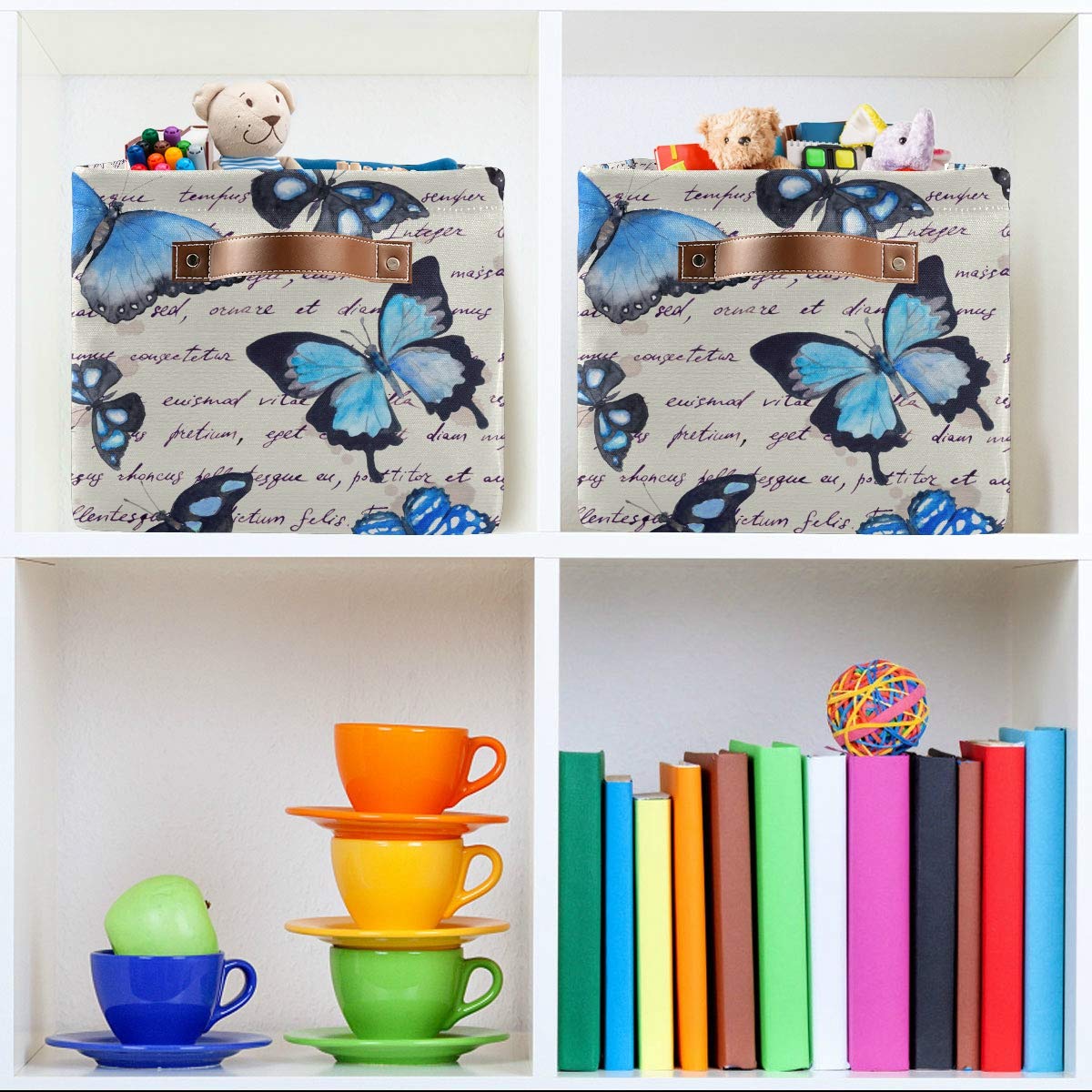 Butterfly Design Collapsible Storage Baskets - 2 Pack Rectangular Canvas Fabric Storage Bins for Home Organization, Bedroom, Closet & Nursery Decor | Space Saving Home Decor Solution