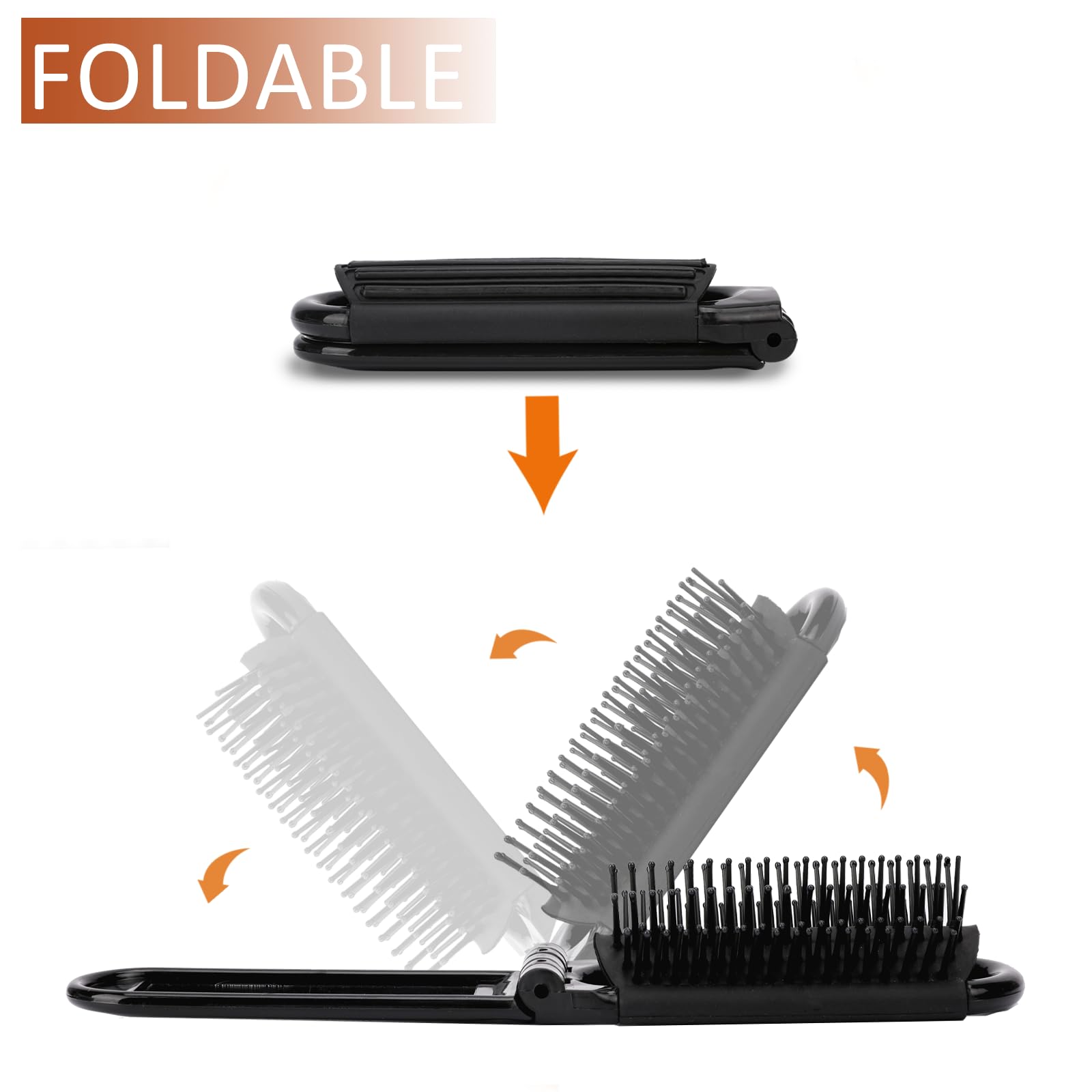 2 Pack Foldable Hair Brush with Mirror - Portable Travel Hair Brush, Pocket Size Anti-Static Mini Hairbrush, Compact Massage Comb for Women & Girls - Perfect for Home, Travel, Gym, and Purse (Black)