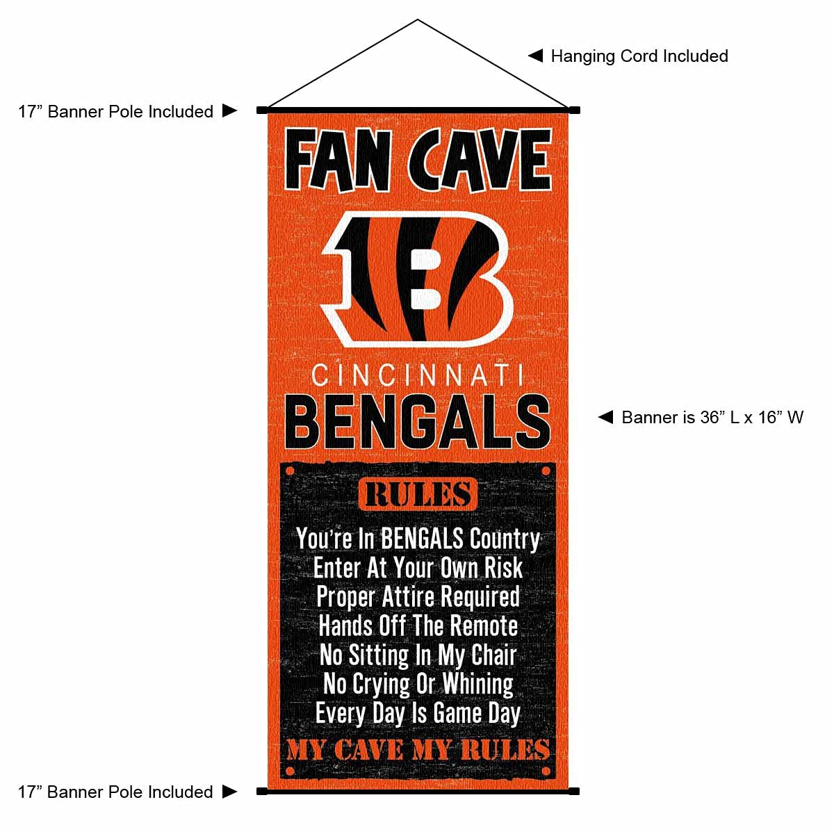 Cincinnati Bengals Man Cave Decor - Premium Fan Banner Wall Scroll for Home, Game Room & Office | Perfect for NFL Football Enthusiasts