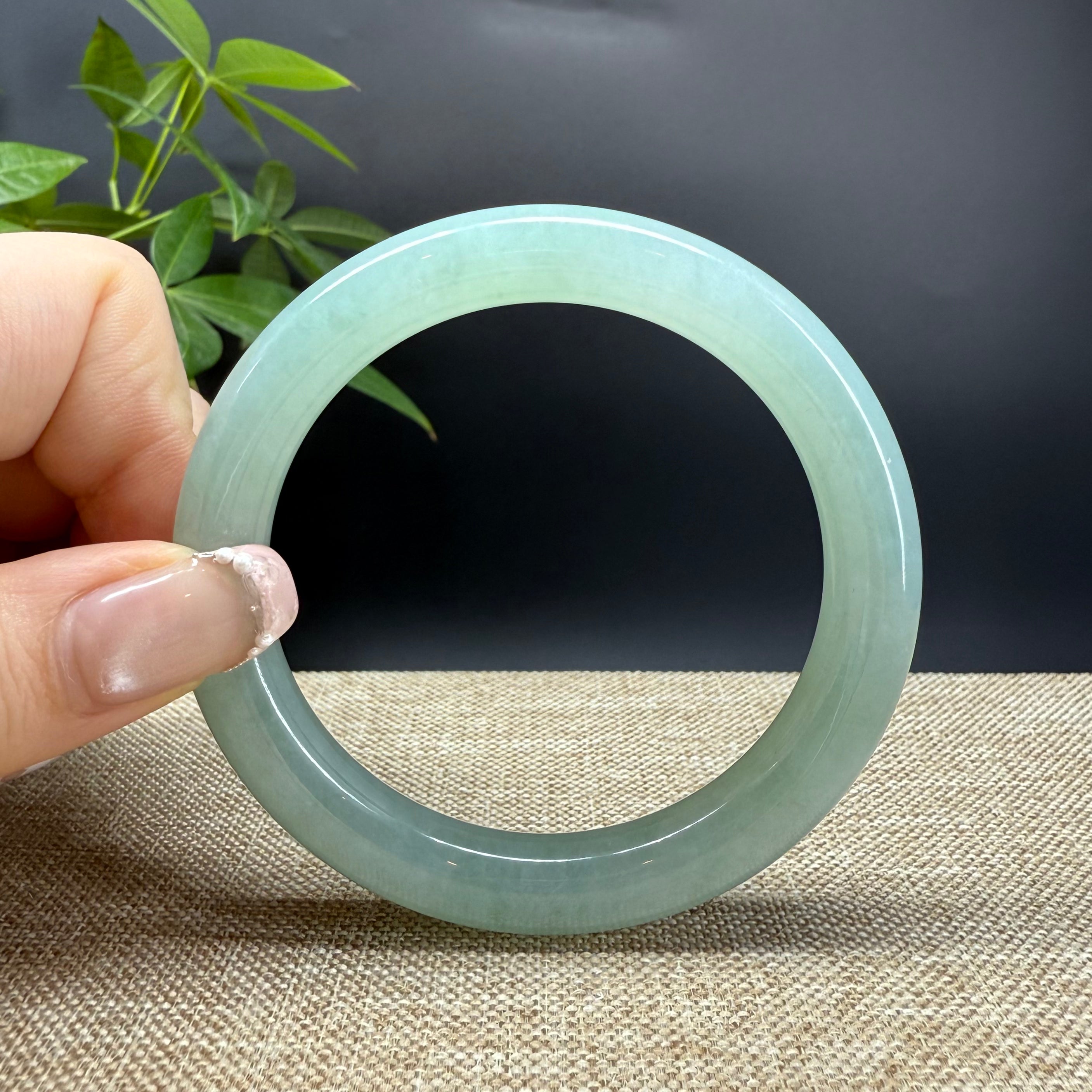 Authentic Burmese Icy Green Jadeite Bangle Bracelet - 58mm Handmade Natural Jade Jewelry for Women, Gift for Mom, Birthday, Anniversary & Special Occasions
