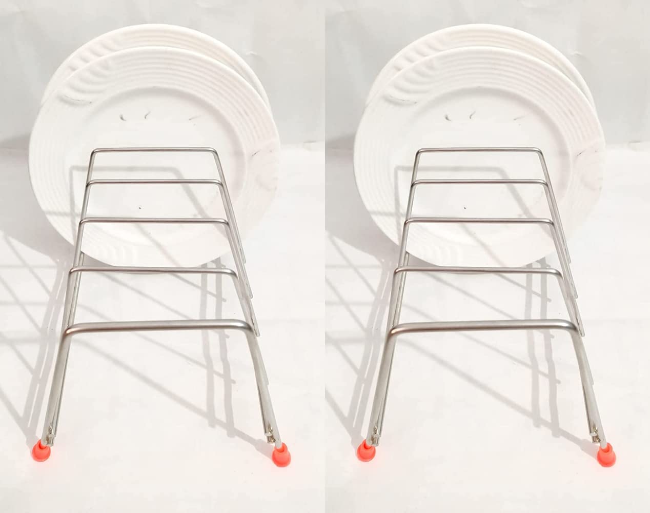 Namani 6-Tier Stainless Steel Plate Rack - Kitchen Cabinet Organizer for Dishes, Lids & Utensils | Rust-Resistant Space Saving Shelf | Perfect for Small Kitchens & Pantry Storage (2-Pack, Wall Mount)