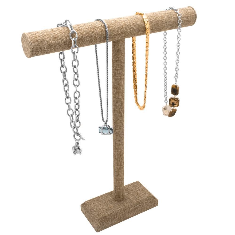 Elegant Tall Burlap T-Bar Necklace Display Stand - Jewelry Organizer for Boutique, Craft Shows & Retail Store Displays - Perfect for Necklaces, Chains & Pendants Showcase