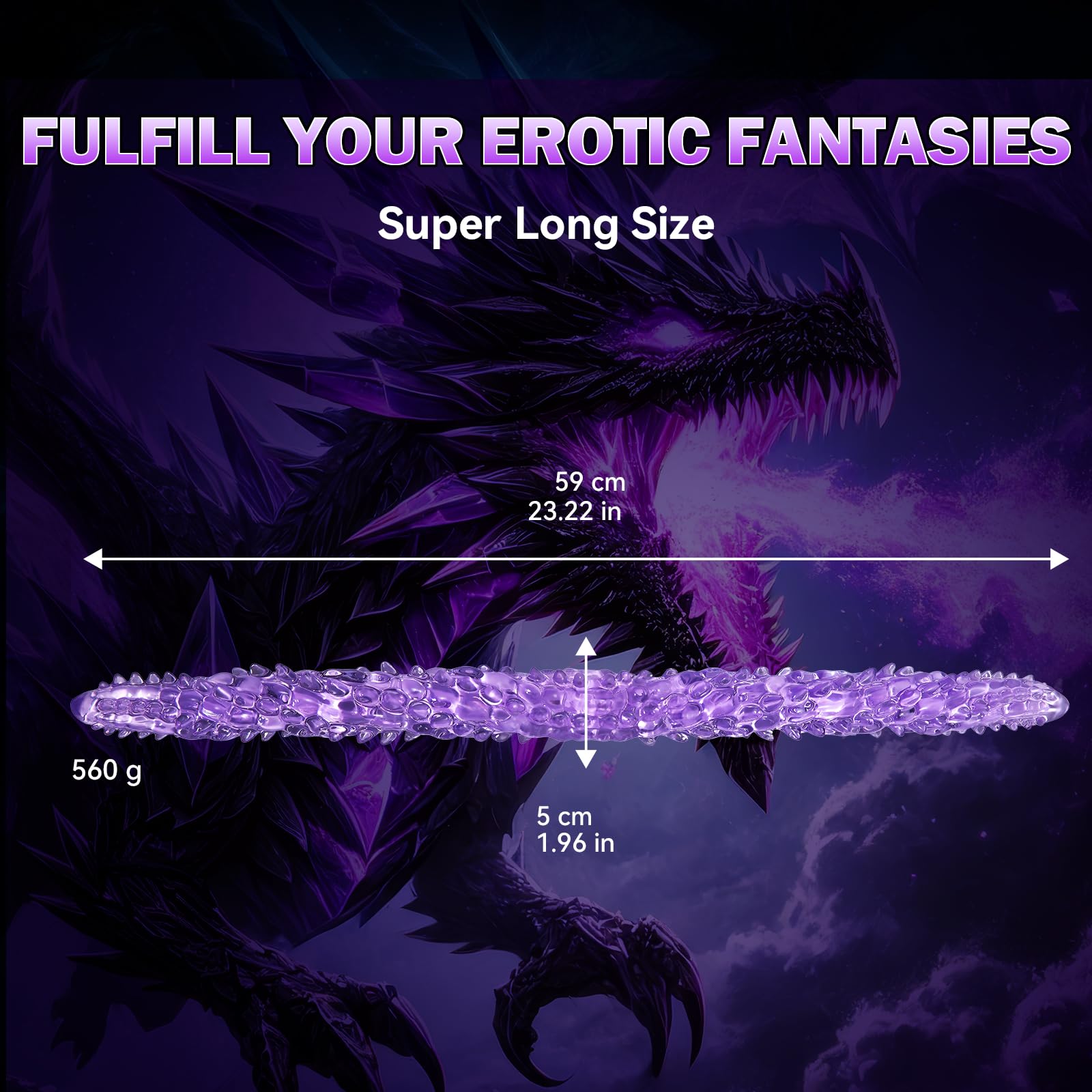 23.2 Inch Double Ended Dildo - Flexible Purple Anal Sex Toy for Couples, Lesbian & Gay Adults - Monster Size Dual Sided Dildo with Clitoral Stimulator - Perfect for Role Play, BDSM & Solo Play