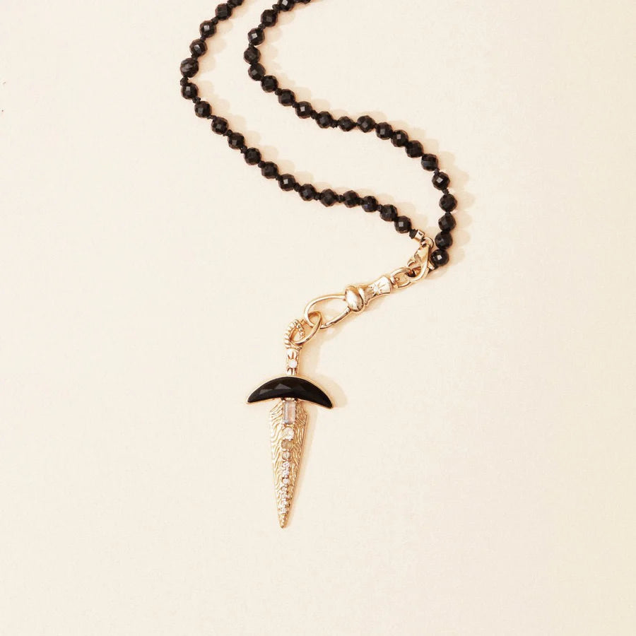 10K Gold Black Onyx Dagger Charm Pendant - Gothic Jewelry for Men & Women, Perfect for Necklaces, Bracelets & Alternative Fashion Accessories