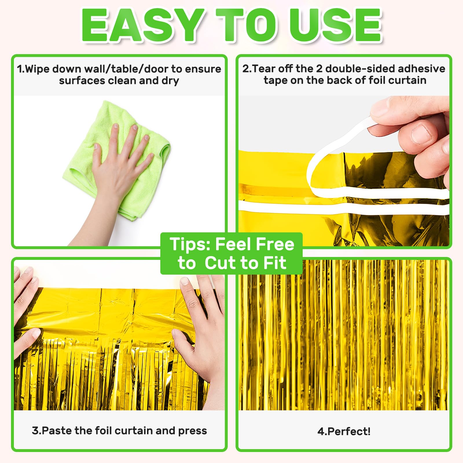 4-Pack Gold Foil Fringe Backdrop Curtains for Party Decorations - Tinsel Streamers for Birthday, Graduation, Unicorn & Mermaid Themed Parties | Perfect for Wall Decor, Photo Booths & Event Backdrops