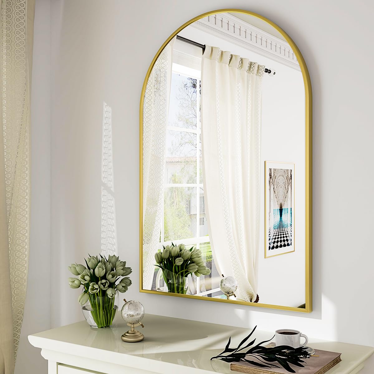 HARRITPURE 28x36 Inch Gold Arch Mirror - Wall Mounted Bathroom Vanity Mirror with Metal Frame for Bedroom, Living Room & Entryway - Perfect for Makeup, Home Decor and Space Illusion