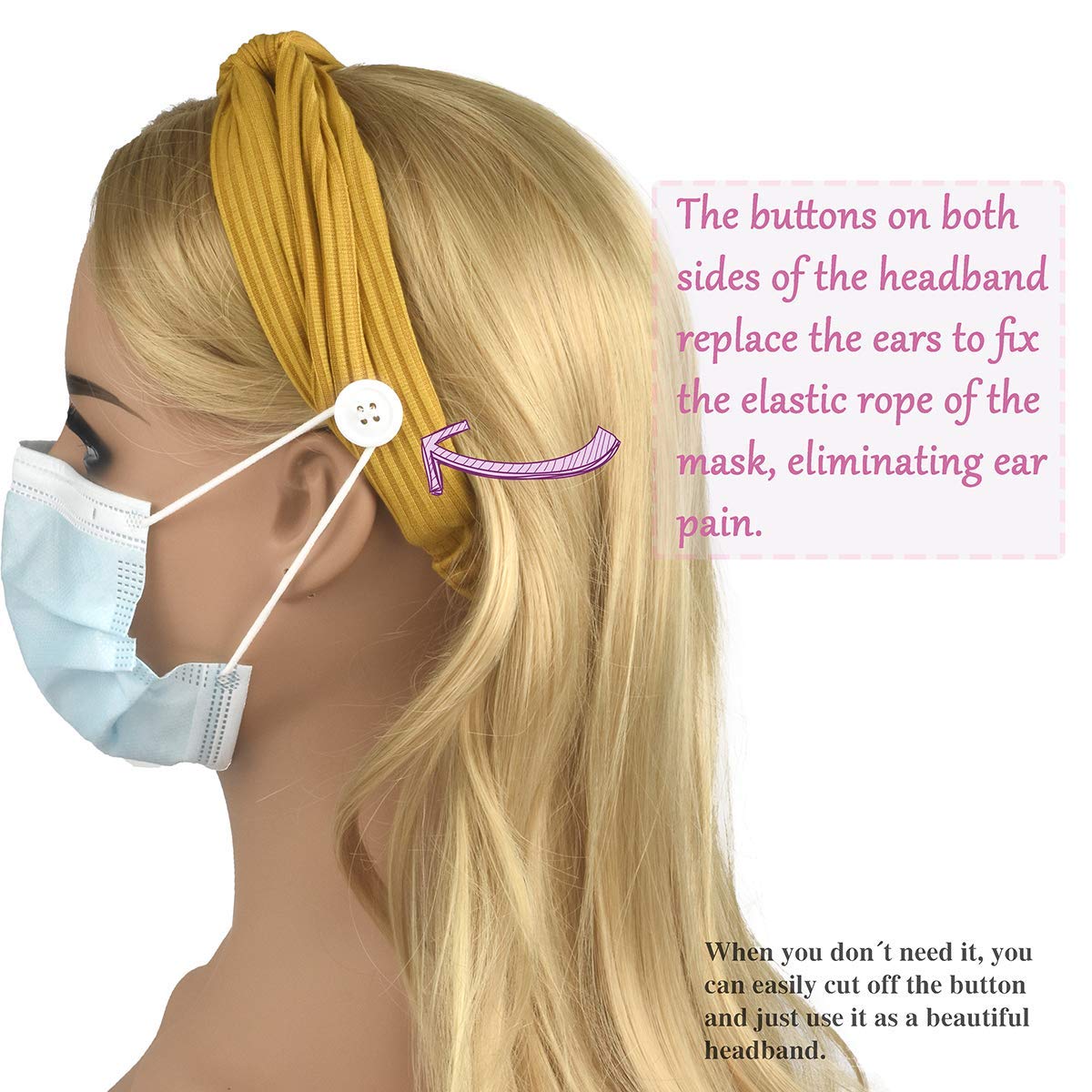 10 PCS Button Headbands for Face Masks - Stretchy Knotted Boho Hair Bands for Women - Lightweight Elastic Exercise Headbands for Nurses & Doctors - Ear Protection for Workouts, Medical Shifts & Daily Wear