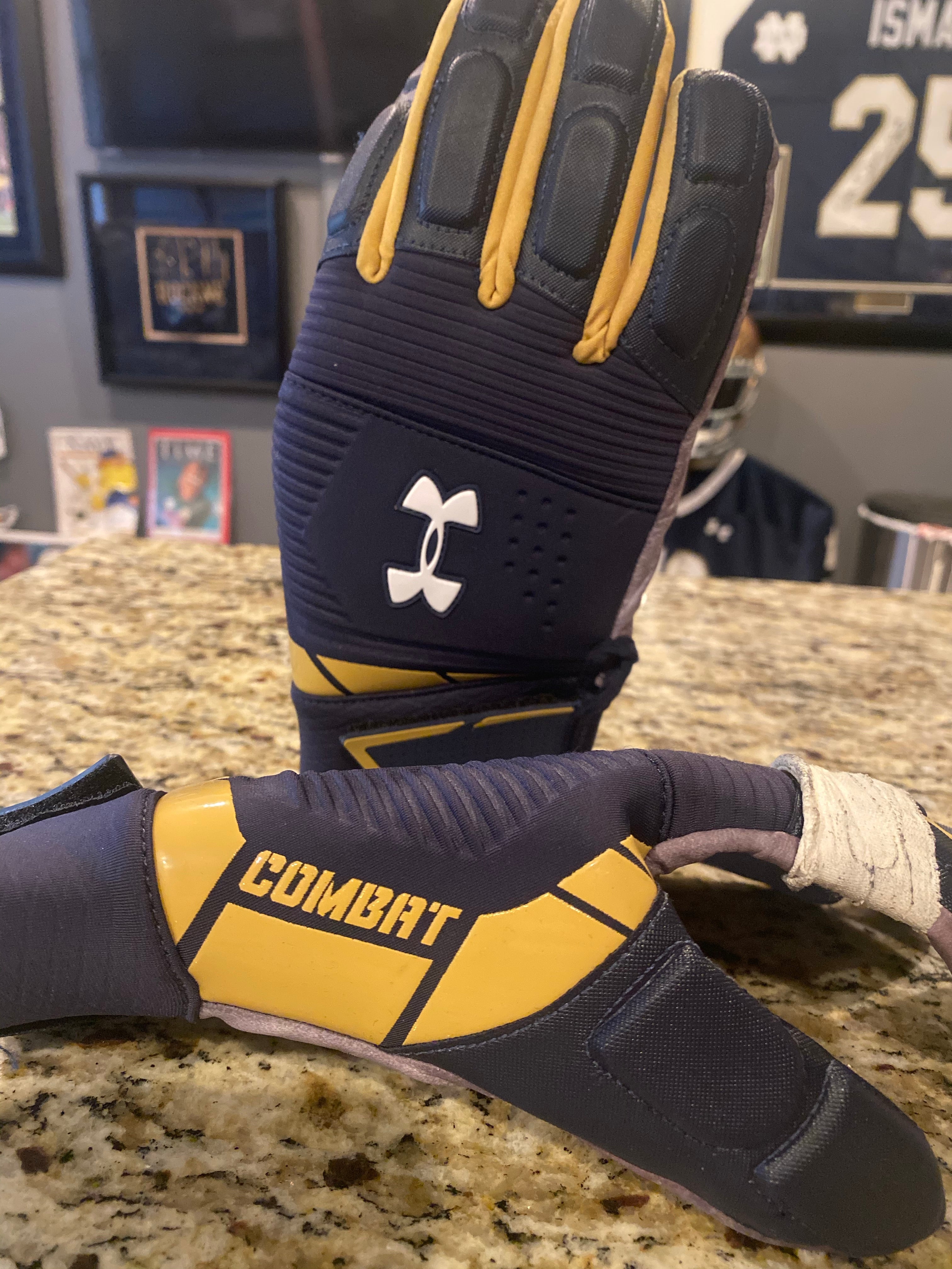 Under Armour Combat Football Gloves - Authentic Notre Dame Game Used - Perfect for Training, Games & Collectors