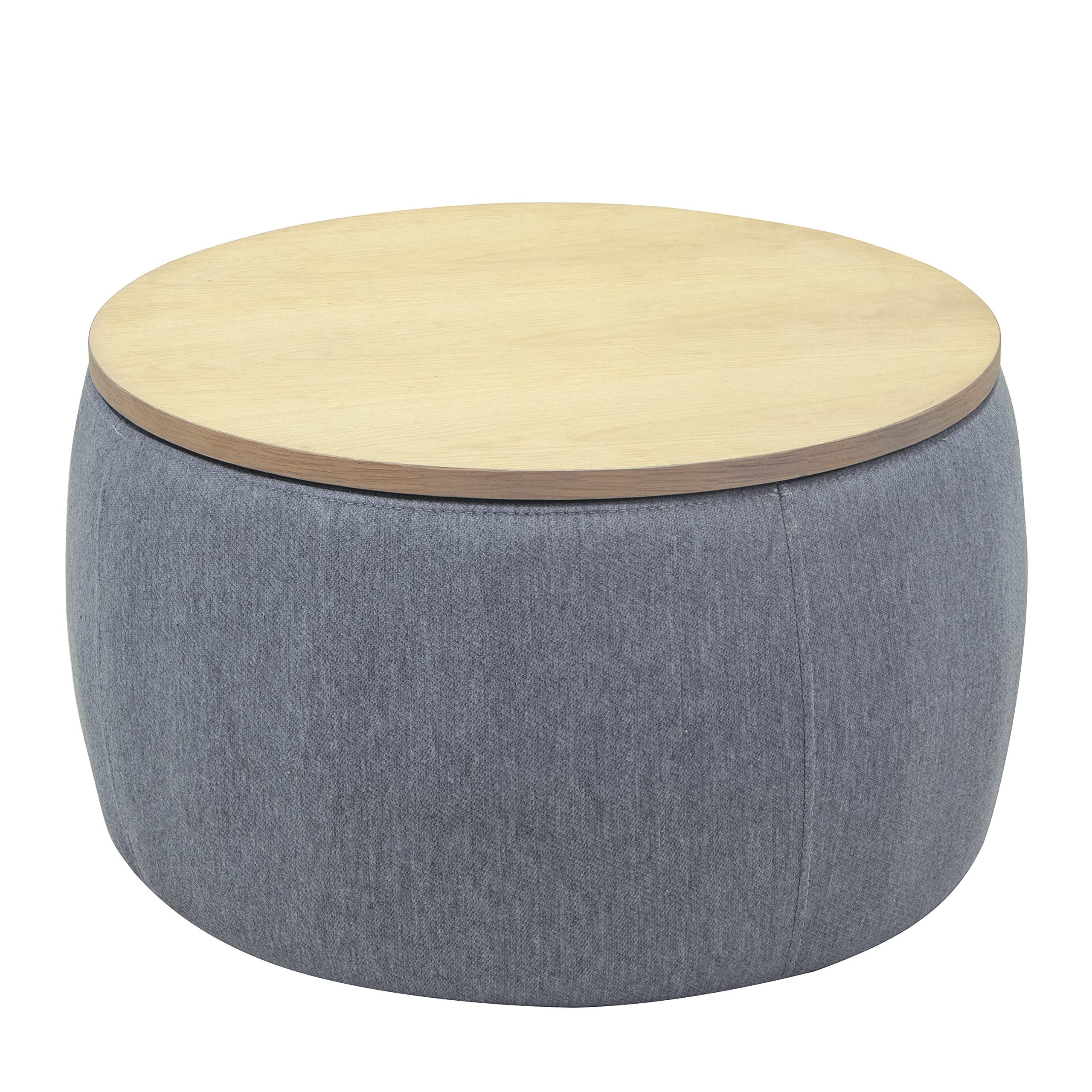 Modern Round Storage Ottoman with Wooden Lid - Handmade Circle Coffee Table, End Table & Footstool for Living Room - Dark Gray - Perfect for Small Spaces, Home Decor & Extra Seating