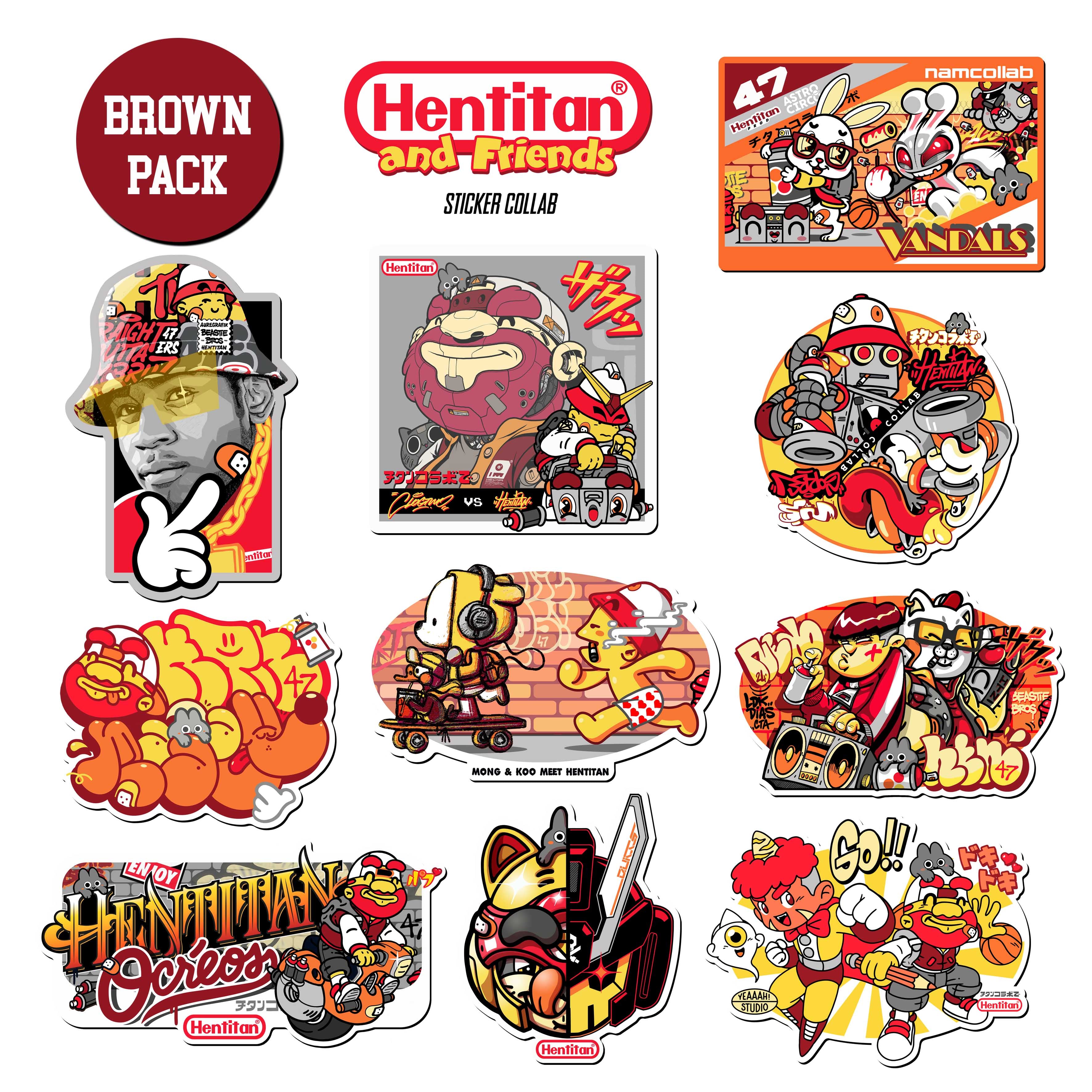 Hentitan and Friends Brown Sticker Pack - 50 Unique Vinyl Decals for Laptops, Water Bottles & DIY Crafts - Perfect for Scrapbooking, Journaling & Personalizing Accessories