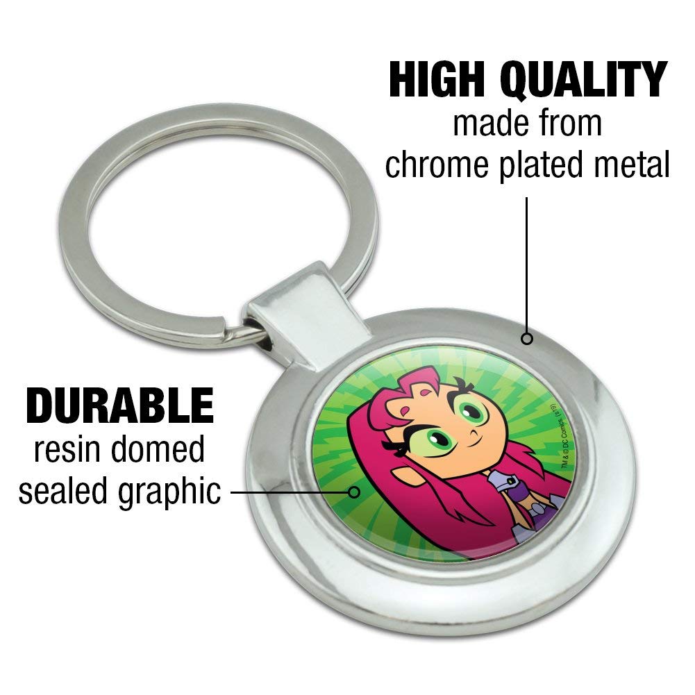 Teen Titans Go! Starfire Keychain - Round Chrome Plated Metal Key Ring - Perfect for Backpacks, Gifts & Superhero Fans