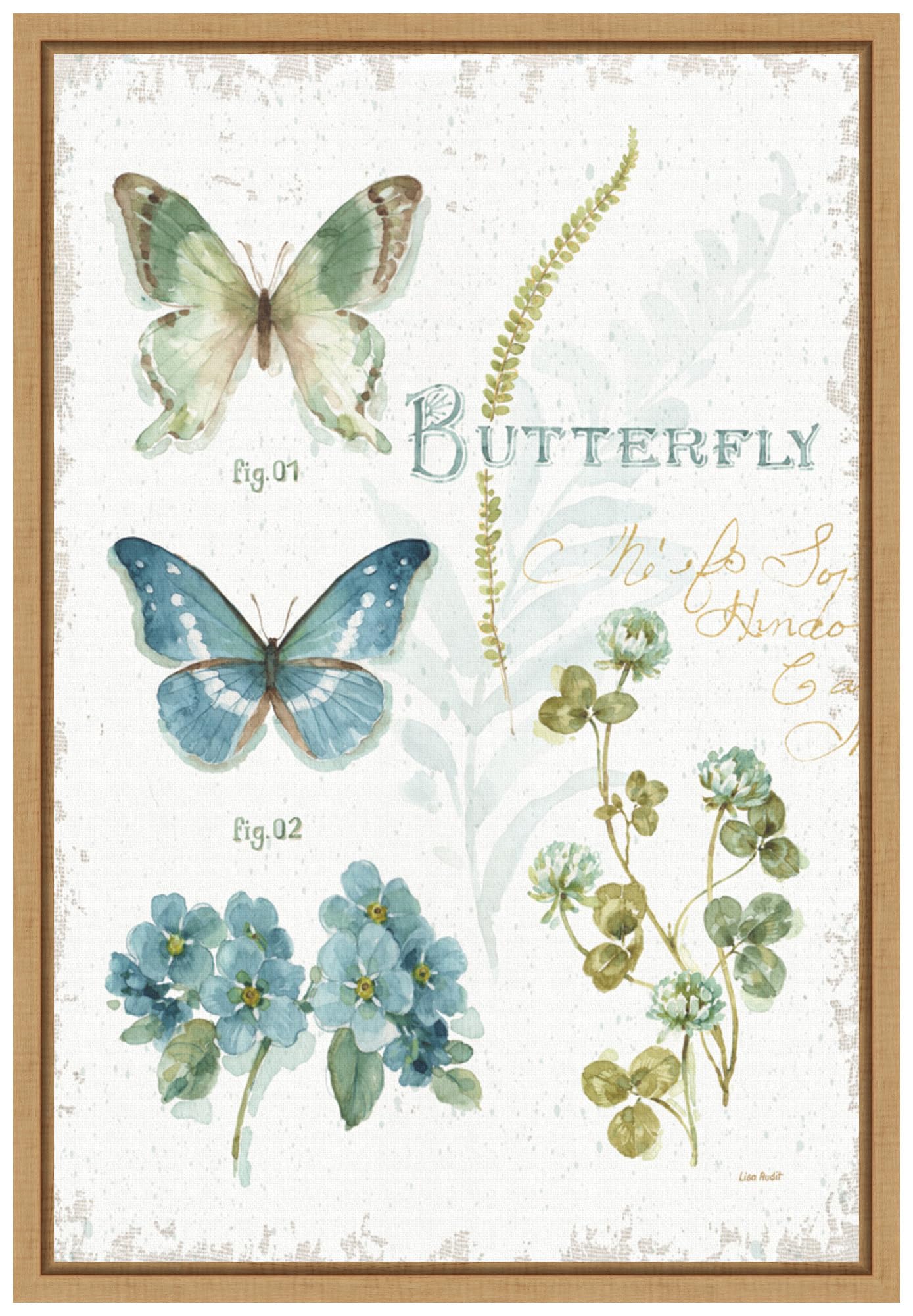 Amanti Art Framed Canvas Wall Art 23x16 - My Greenhouse Botanical Butterfly by Lisa Audit, Modern Floral Animal Painting, Framed Canvas Artwork for Living Room, Bedroom, Office Decor | Perfect for Home, Office & Gift Giving