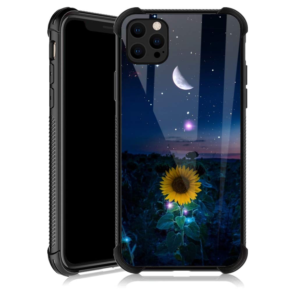 Shockproof iPhone 12 Pro Max Case - Non-Slip Soft TPU Bumper with Reinforced Corners | Protective Phone Cover for Women (Sunflower/Moon/Starry Sky Design) | Perfect for Daily Use, Outdoor Activities & Travel Protection