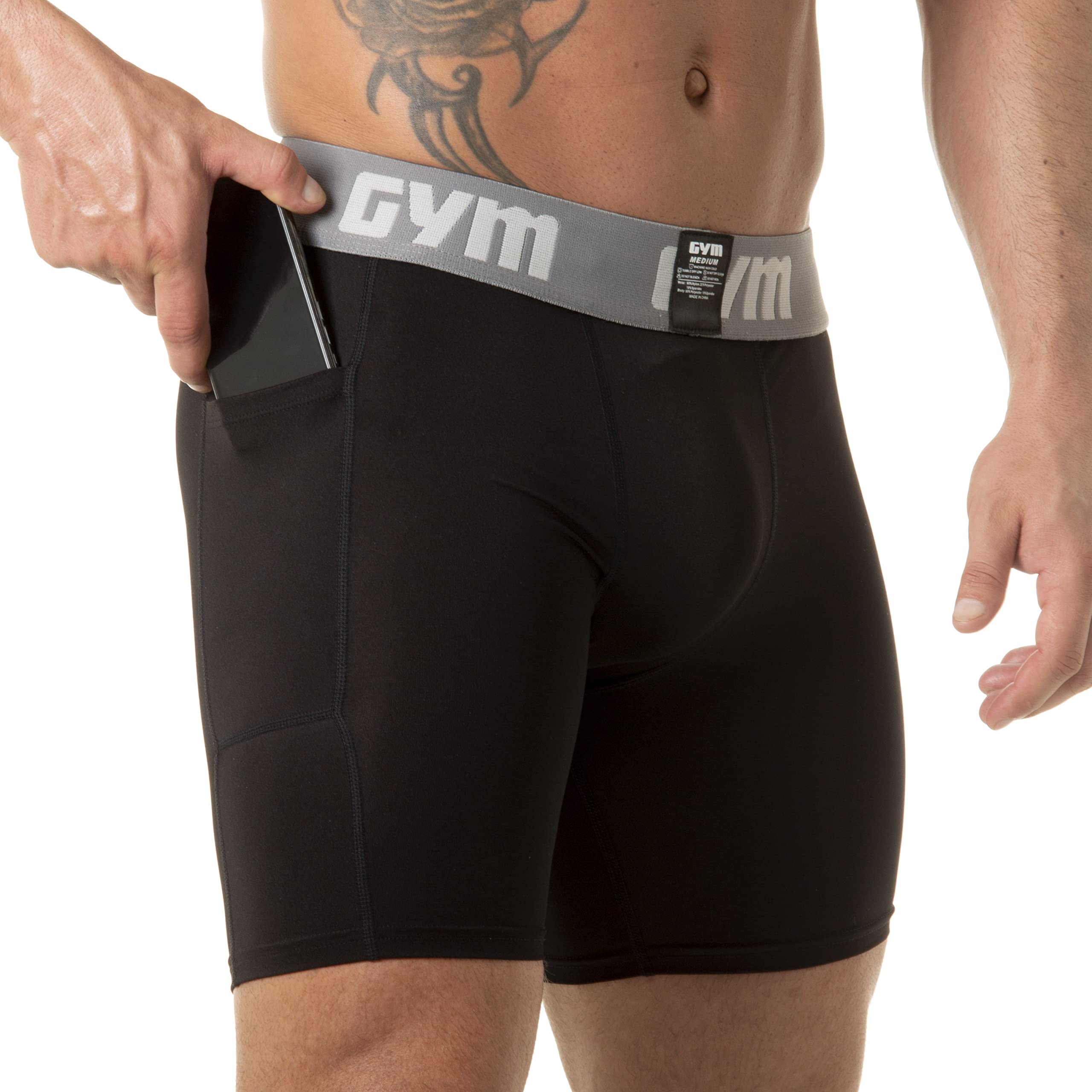 Men's Gym Compression Shorts with Phone Pocket - Moisture Wicking Workout Shorts for Running, Training & Fitness - Perfect for Gym, Jogging & Sports Activities