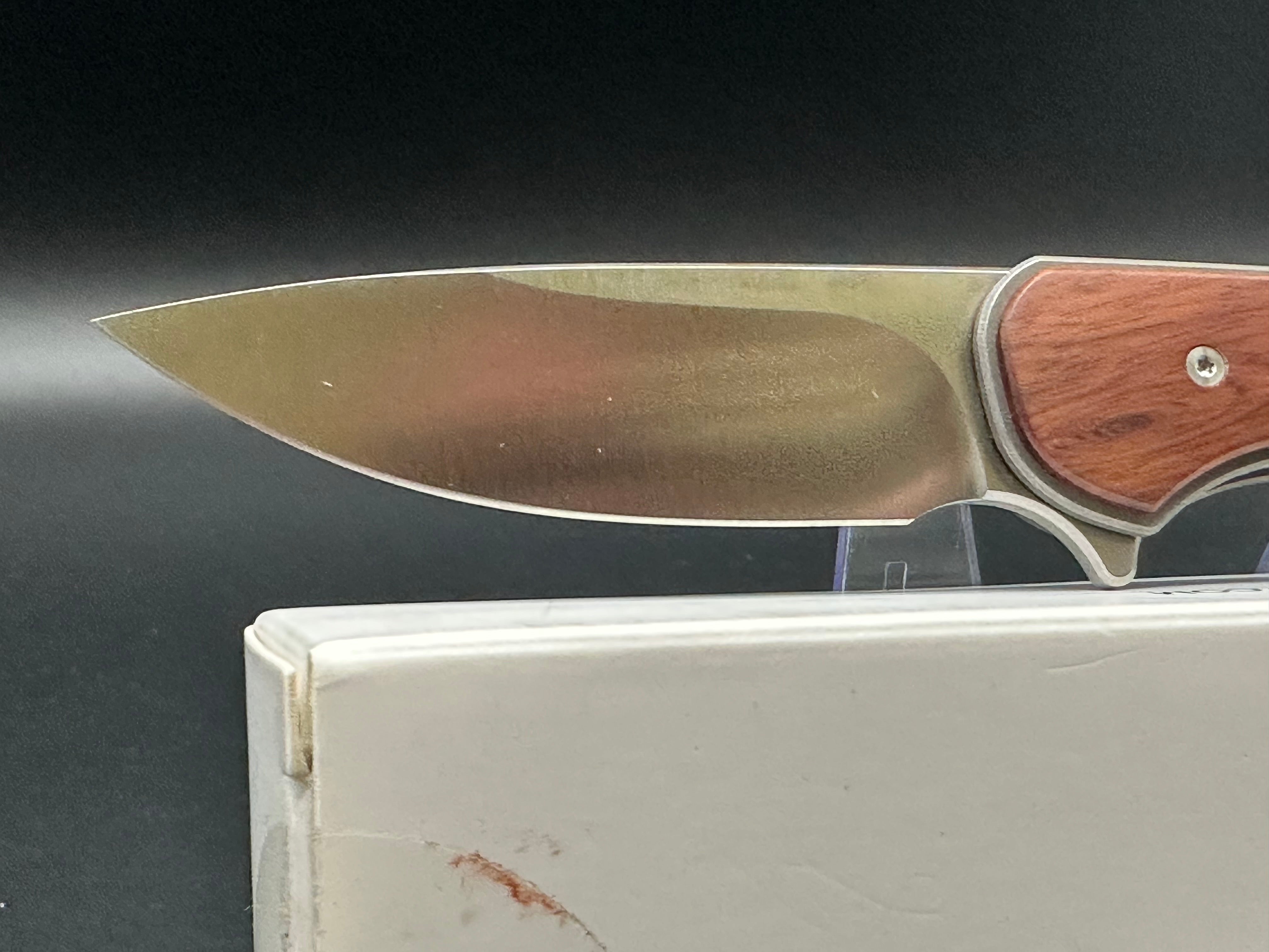 Drop Ferrum Forge Gent/Gray Titanium Frame Knife with Rosewood Overlays - EDC Pocket Knife for Everyday Carry, Outdoor Activities & Camping