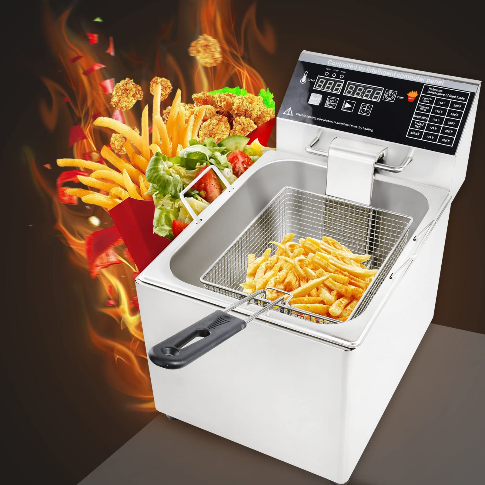8L Electric Deep Fryer with Basket & Lid - 1800W Commercial Deep Fryer with Smart Temperature Control - Perfect for Home Kitchen & Restaurant Use - 110V for Crispy Fried Chicken, French Fries & More