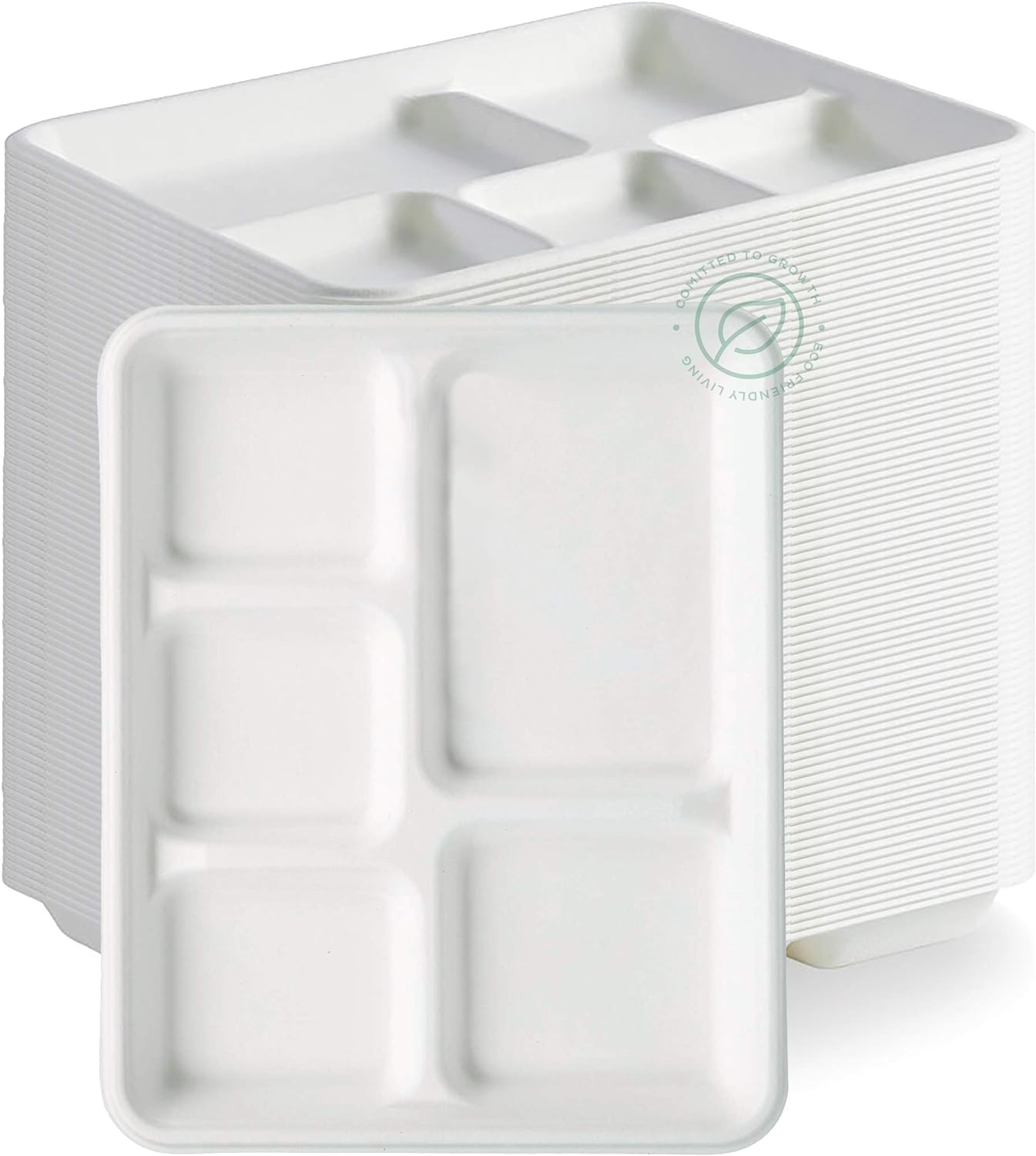 500-Pack 100% Compostable 5-Compartment Disposable Paper Plates - Eco-Friendly School Lunch Trays 8