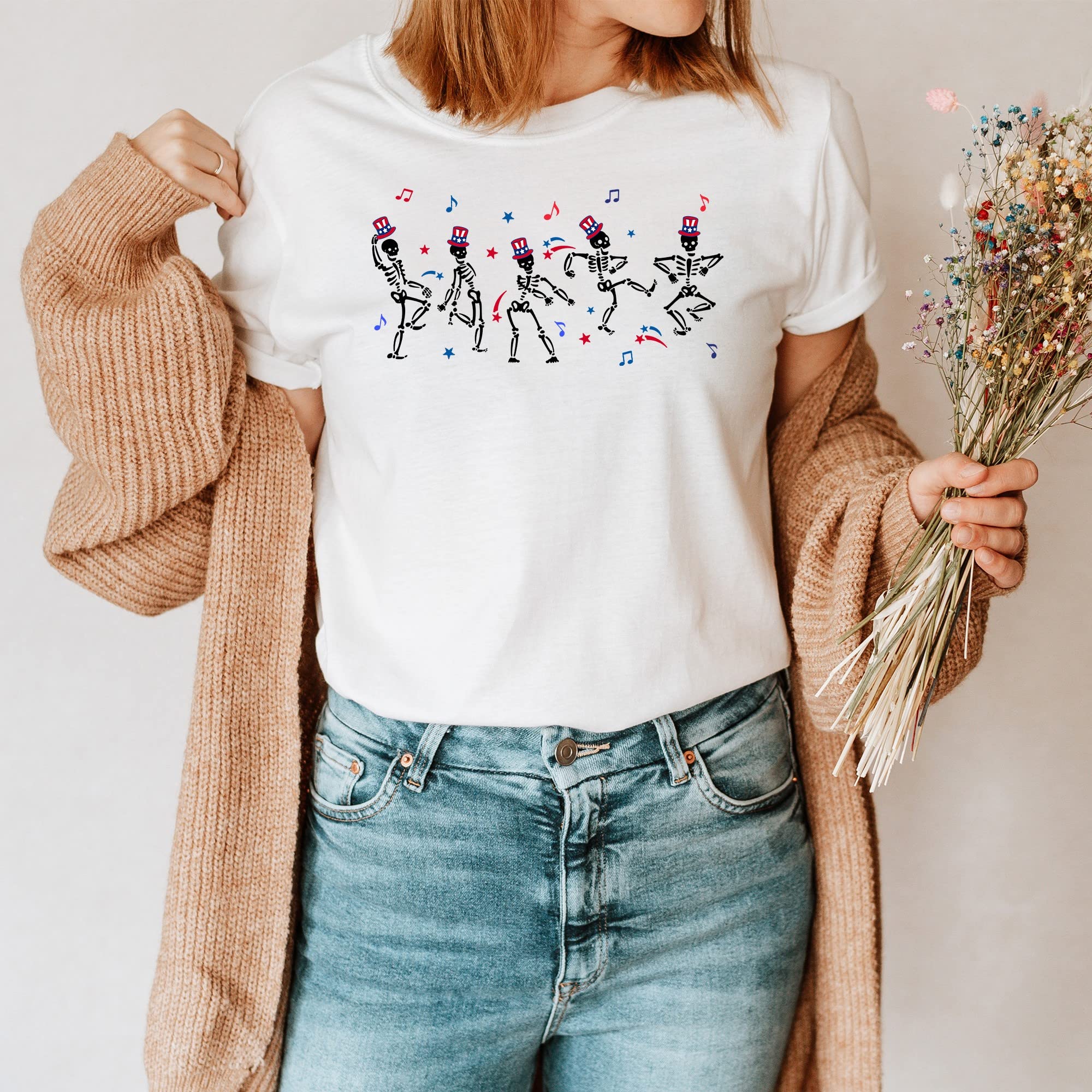 4th of July Dancing Skeleton T-Shirt - Patriotic Funny Independence Day Shirt for Men & Women - Perfect for BBQ Parties, Fireworks & Celebrations