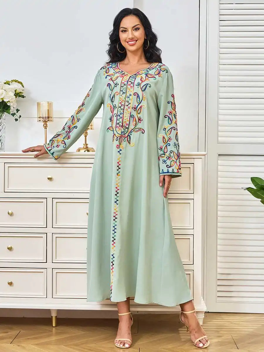 Elegant Eid Rope Embroidery Caftan Dress for Women - Wedding, Party & Special Occasions - Flowy Long Kaftan with Intricate Embroidery #24329 | Perfect for Eid Celebrations, Bridal Showers & Formal Events