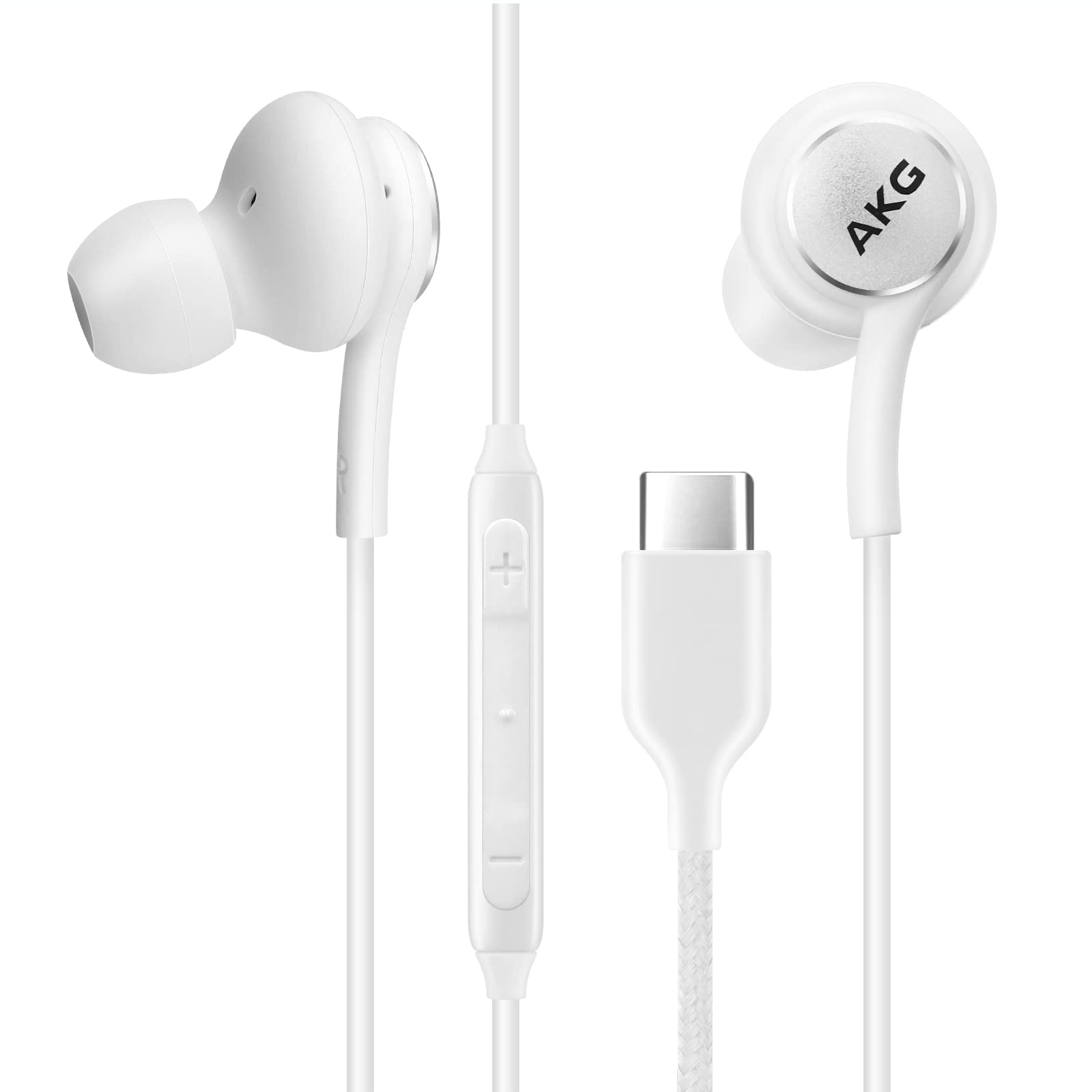 UrbanX OEM 2021 Type-C Stereo Headphones with Microphone - White Braided Cable USB-C Headset for Blackview BV9900E - Noise Cancelling Earphones for Work, Gaming & Travel (US Version)