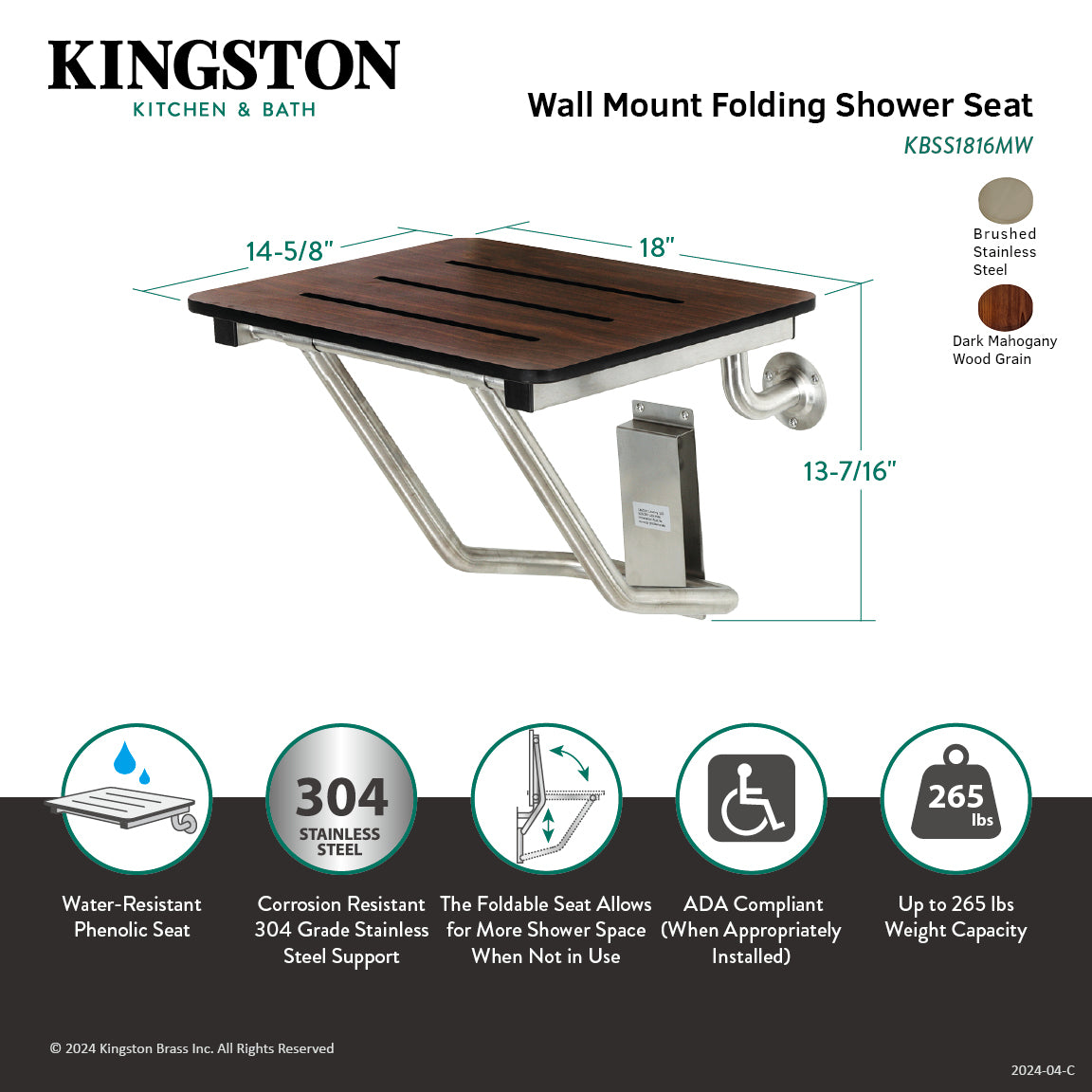 ADA Compliant Fold Down Shower Seat - 18