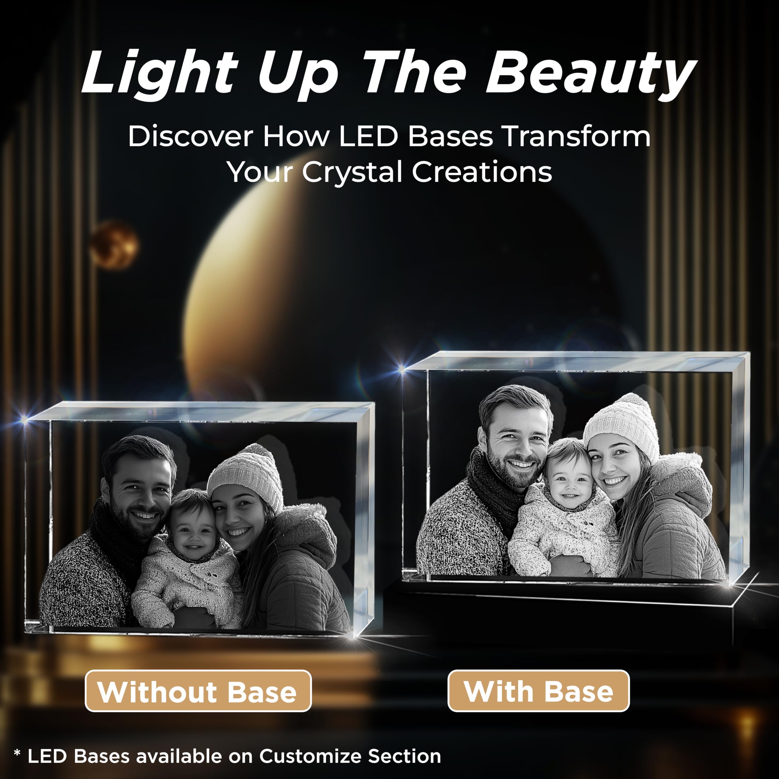 Personalized 3D Crystal Photo Gift - Custom Laser Etched Glass Picture for Women, Mom, Wife, Men | Unique Birthday, Anniversary, Wedding & Memorial Present | Perfect for Home Decor, Office Display & Special Occasions